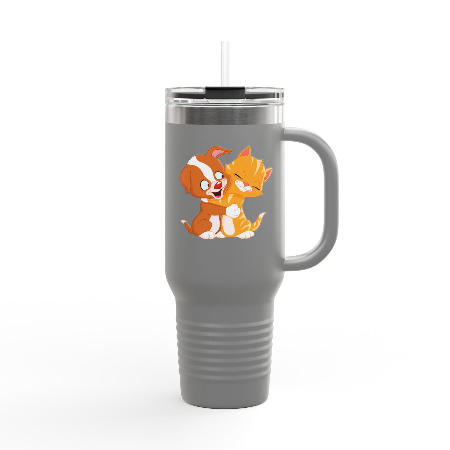 Whimsical Pet Love Insulated Travel Mug, Cute Animal Travel Mug, 40oz Coffee Cup, Dog Cat Drinkware, Funny Gift for Pet Lovers