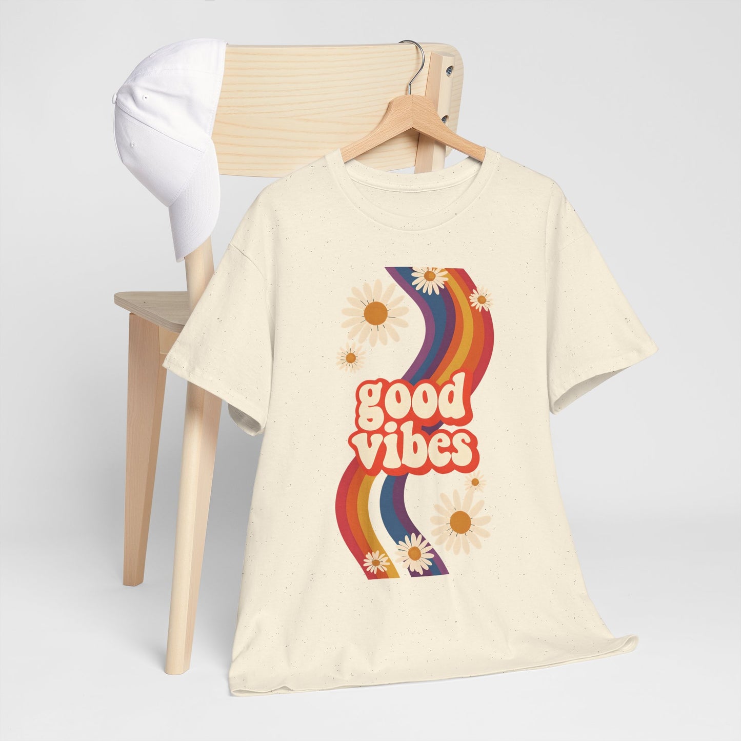 Good Vibes Unisex Heavy Cotton Tee, Retro Graphic T-Shirt, Feel Good Apparel, Summer Outfit, Casual Gift for Friends