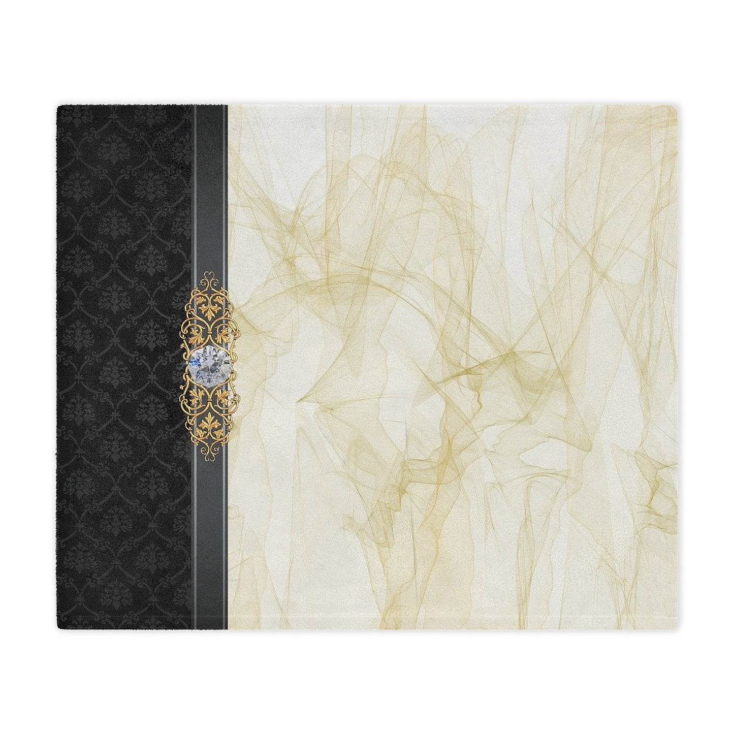 Luxury Gold Smoke Minky Blanket — Elegant Damask Accent with Ornate Gem Detail