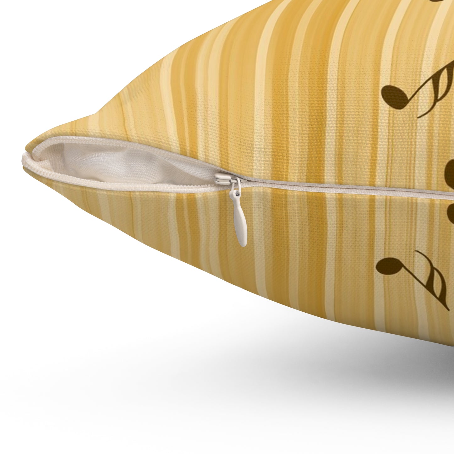 Music Notes Decorative Throw Pillow — Golden Sheet Music Accent Cushion