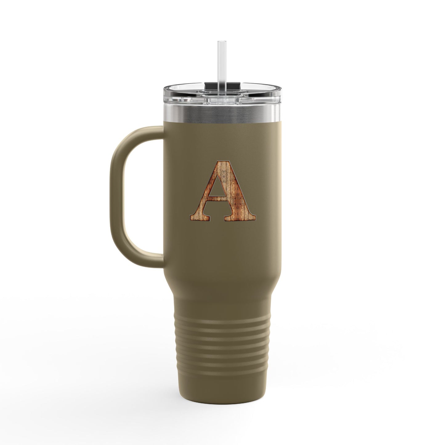 Wooden Monogram 40oz Insulated Travel Mug – Personalized Initial 'A'