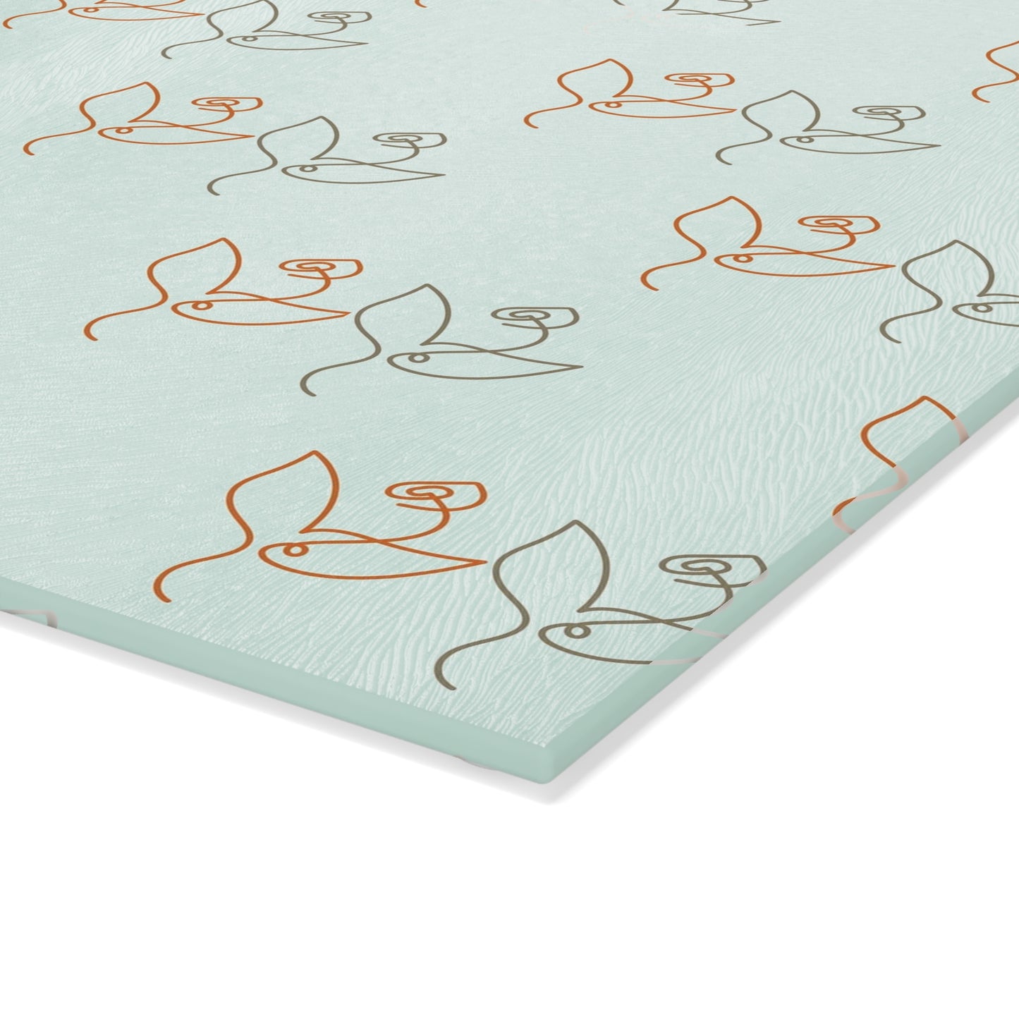 Floral Line Art Glass Cutting Board — Minimal Rose Pattern on Mint or White