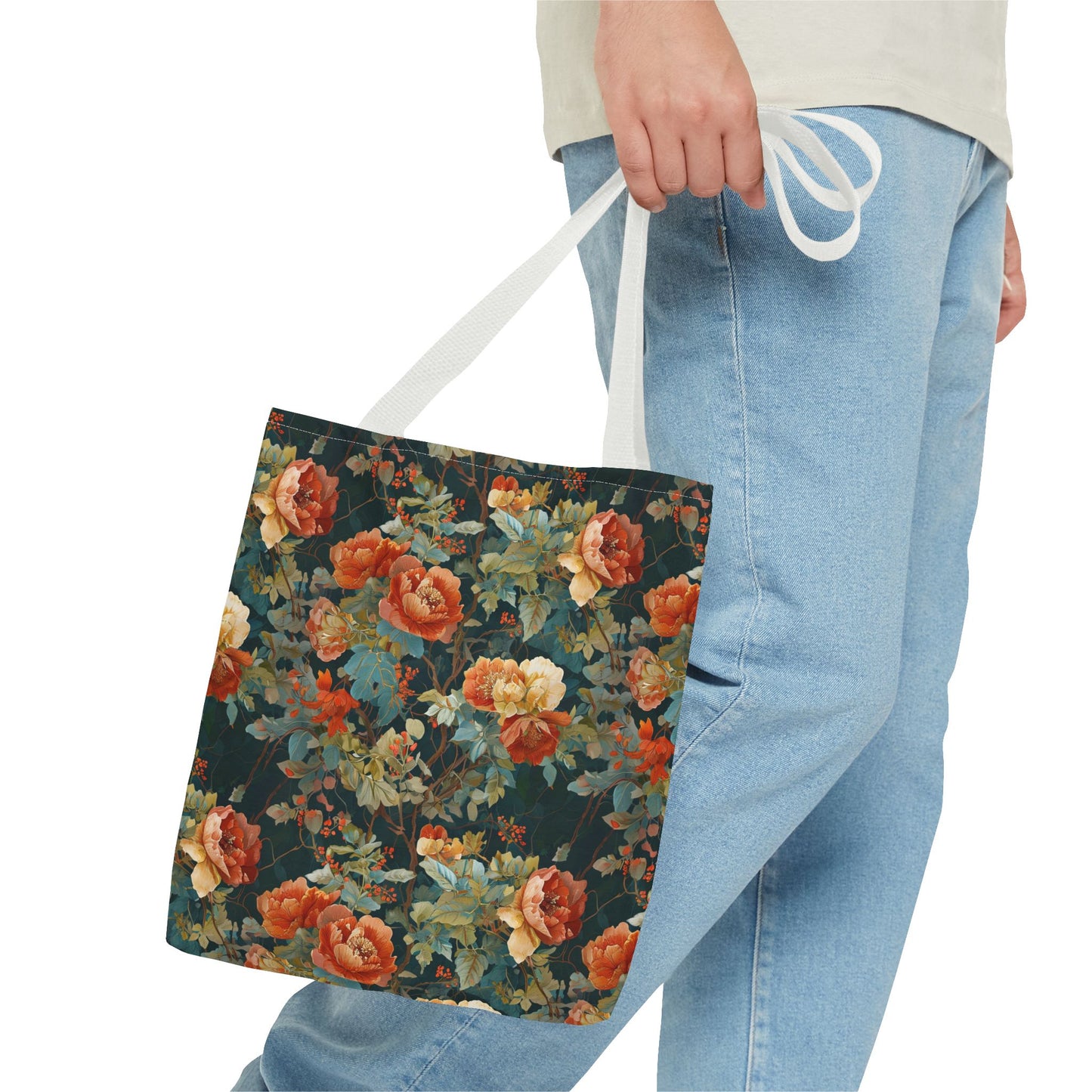 Vintage Rose Floral Tote Bag – Dark Botanical All-Over Print