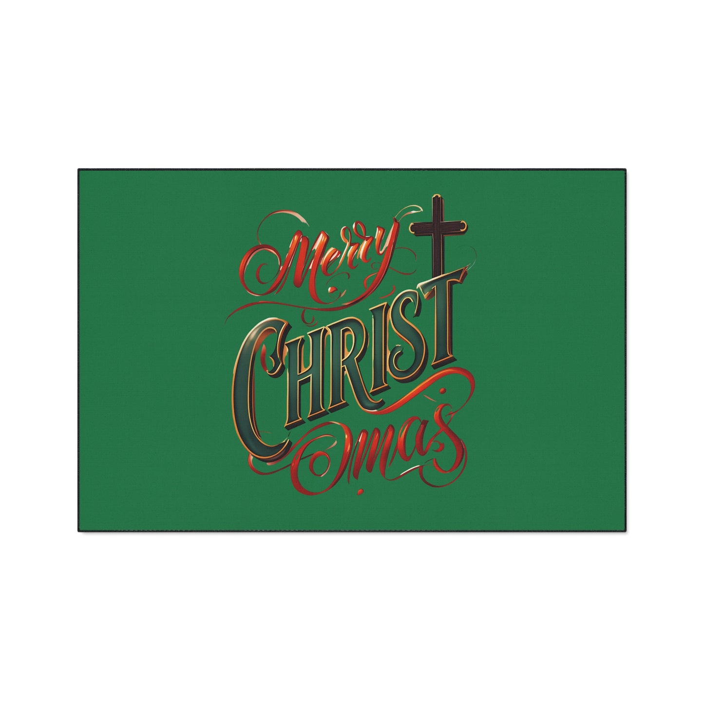 Christmas Floor Mat - "Merry Christmas" Script with Cross, Heavy-Duty Holiday Doormat