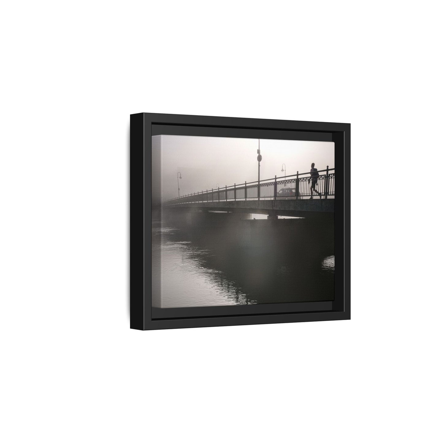 Framed Matte Canvas - Foggy Bridge Black & White Photography