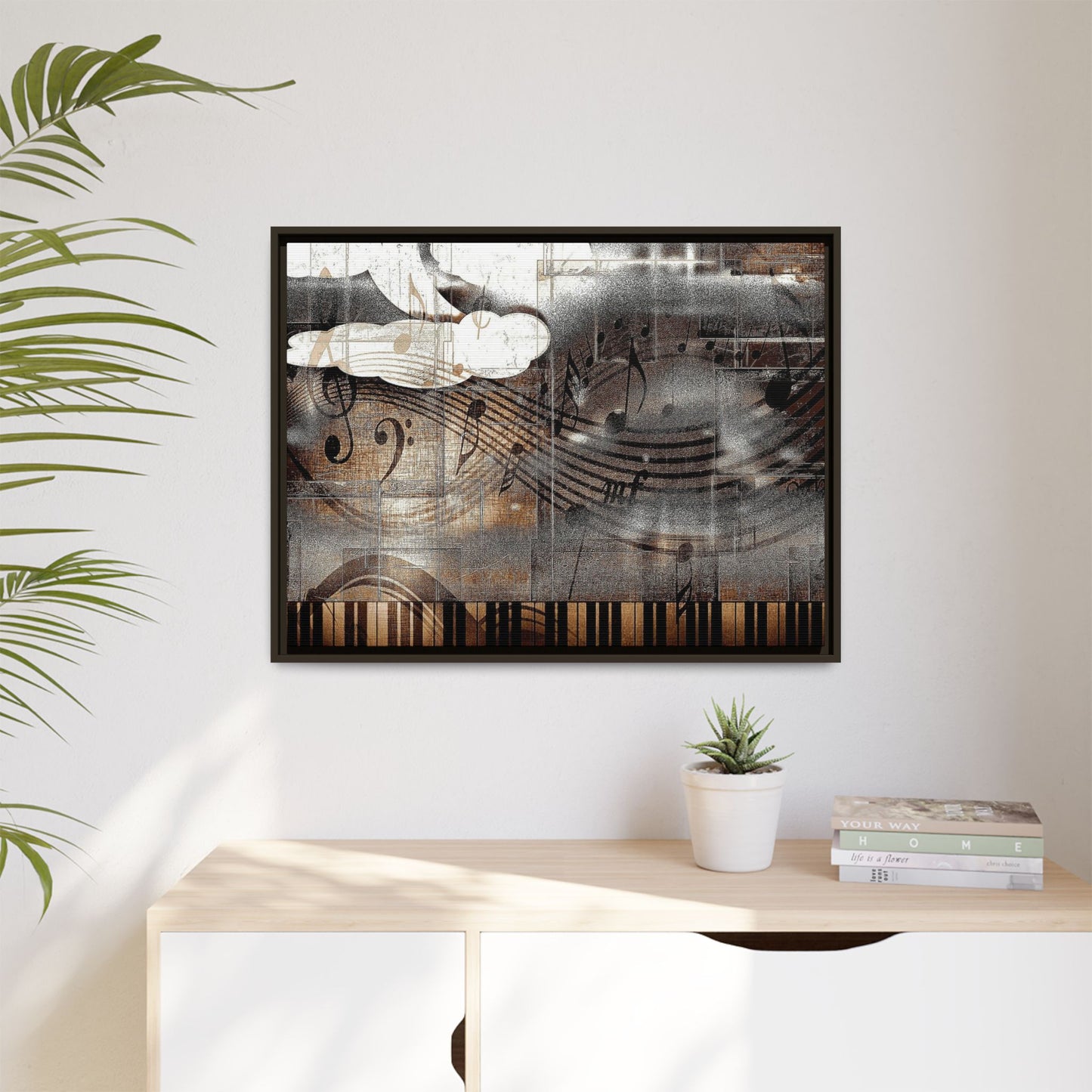 Framed Music Notes Canvas Print — Abstract Vintage Piano & Sheet Music Wall Art