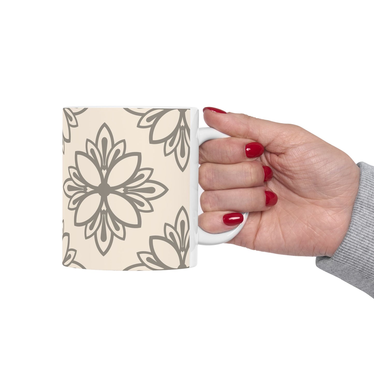 Boho Floral Ceramic Mug, Stylish Coffee Cup, Unique Gift for Her, Cozy Vibes, Home Decor, Tea Lovers, Kitchen Essential