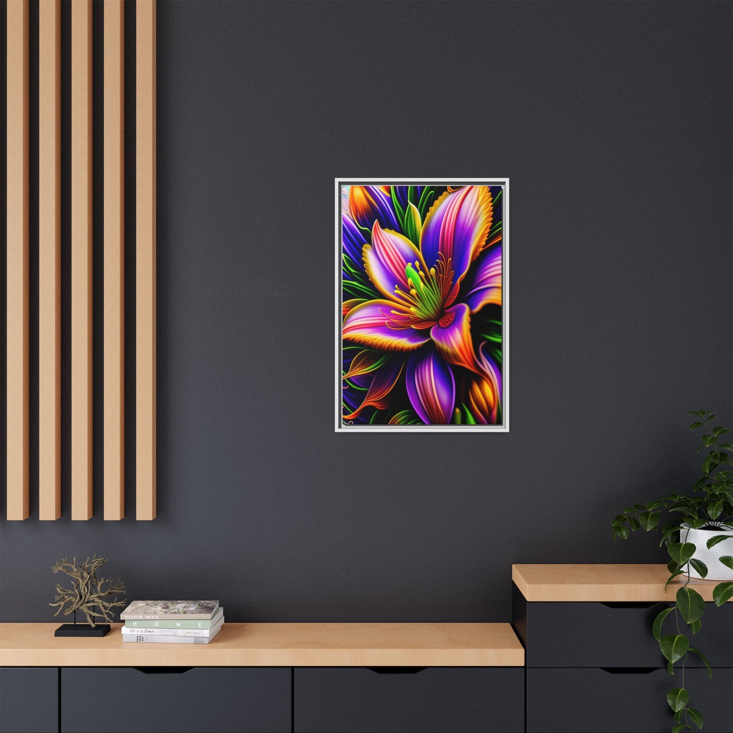 Vibrant Neon Floral Matte Canvas Print — Framed Wall Art