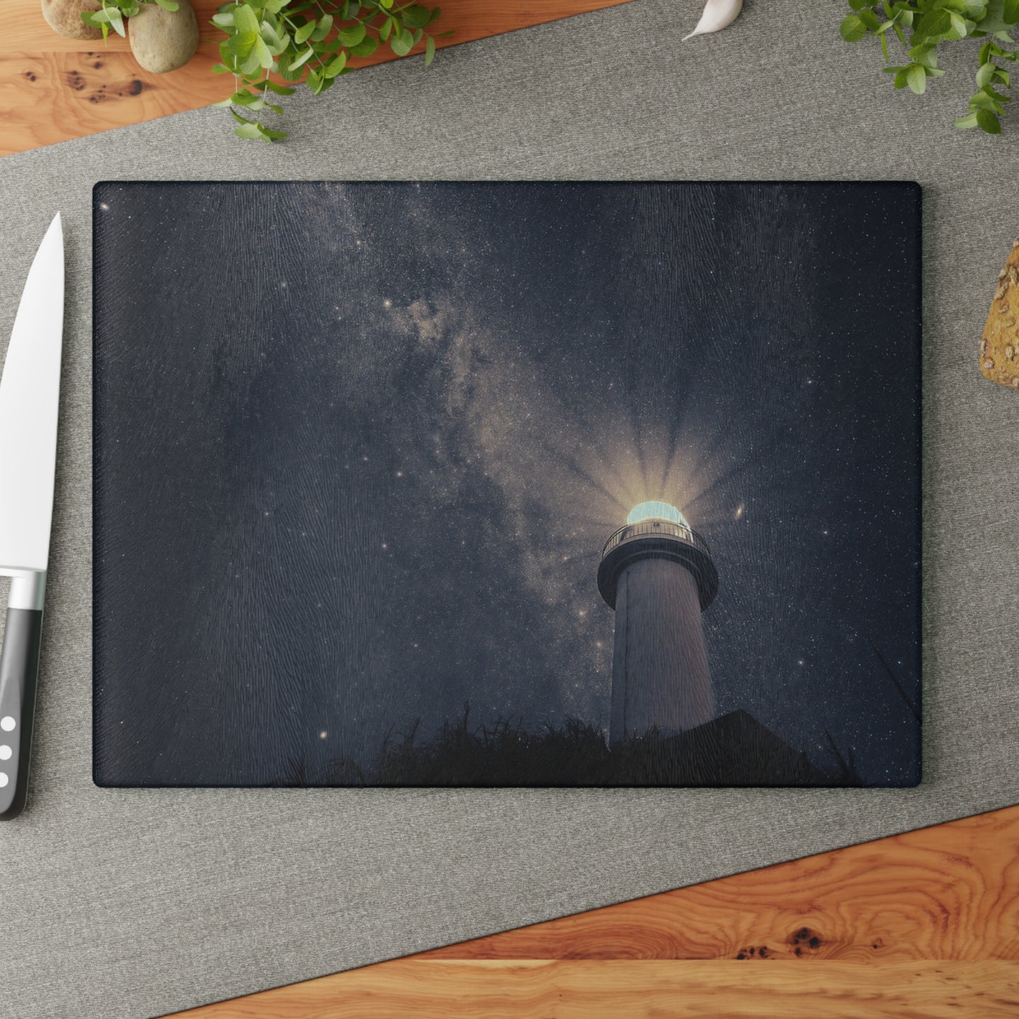 Lighthouse Glass Cutting Board - Unique Kitchen Decor, Gift for Home Cooks, Coastal Theme, Wedding Present, Nautical Kitchen Gift
