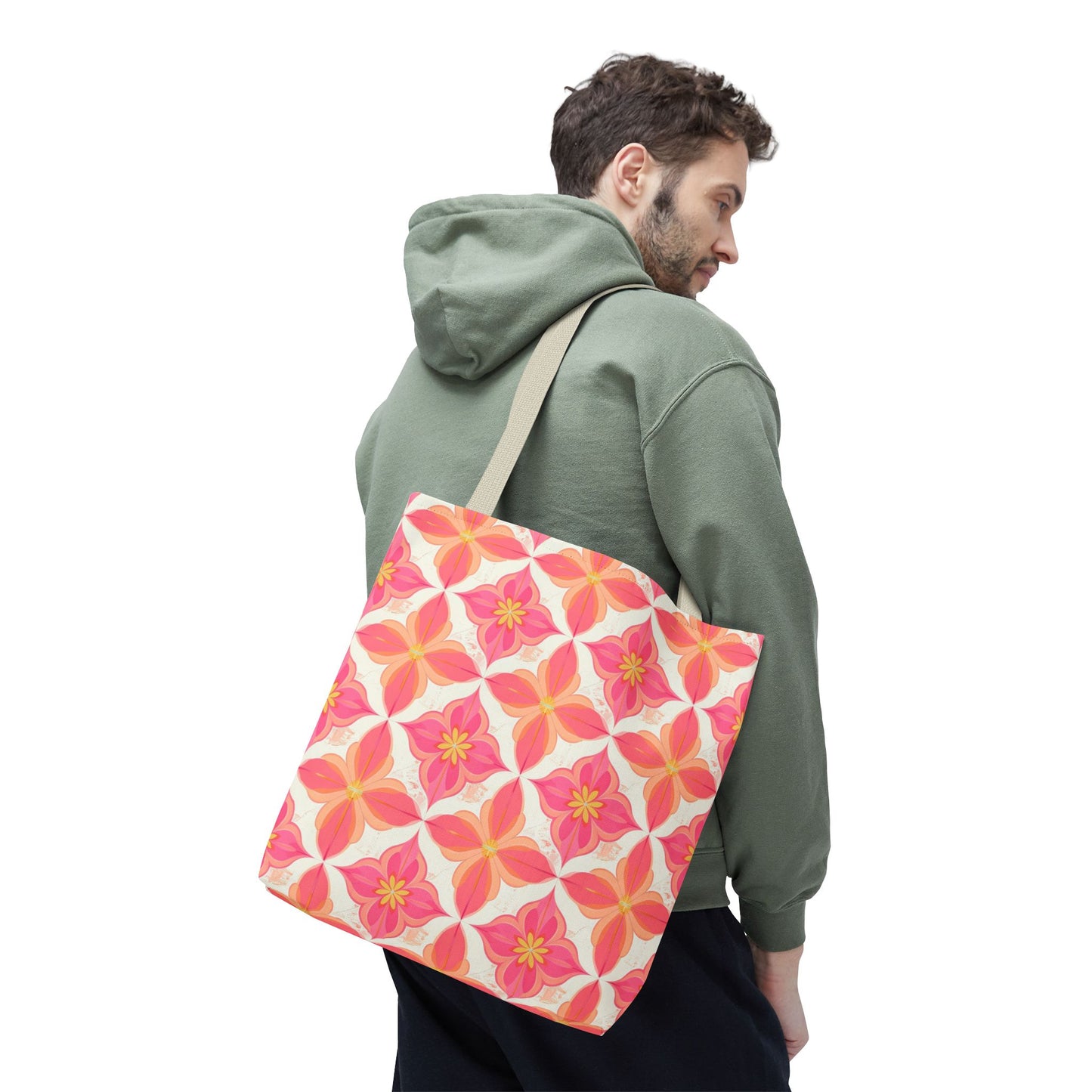 Pink Floral Geometric Tote Bag — All-Over Print Reusable Shopper