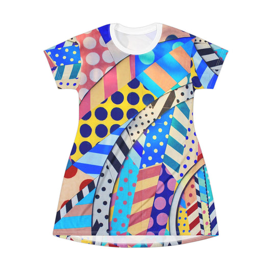 Colorful Pattern T-Shirt Dress, Casual Summer Dress, Graphic Tee Dress, Vibrant Print Dress, Gift for Her, Artsy Style