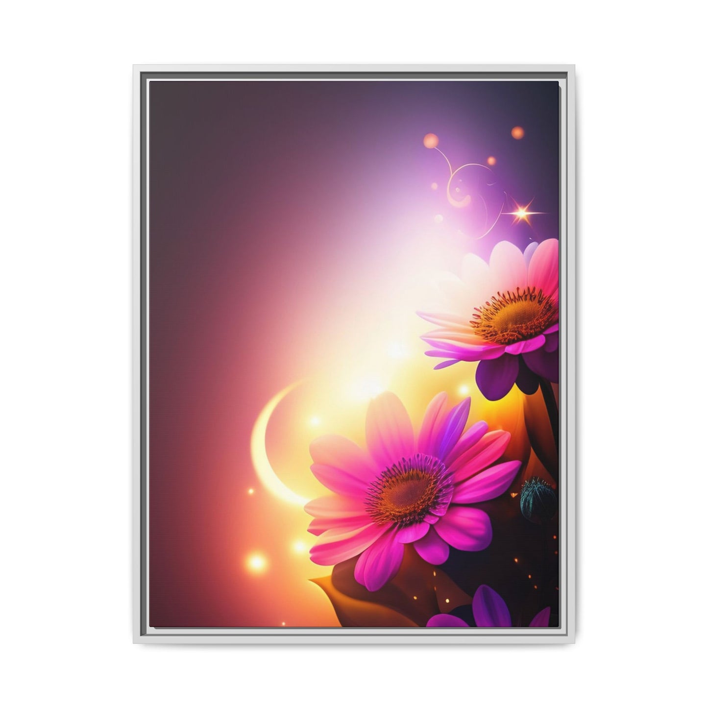 Framed Floral Canvas Art — Pink Daisies Sunset Wall Print
