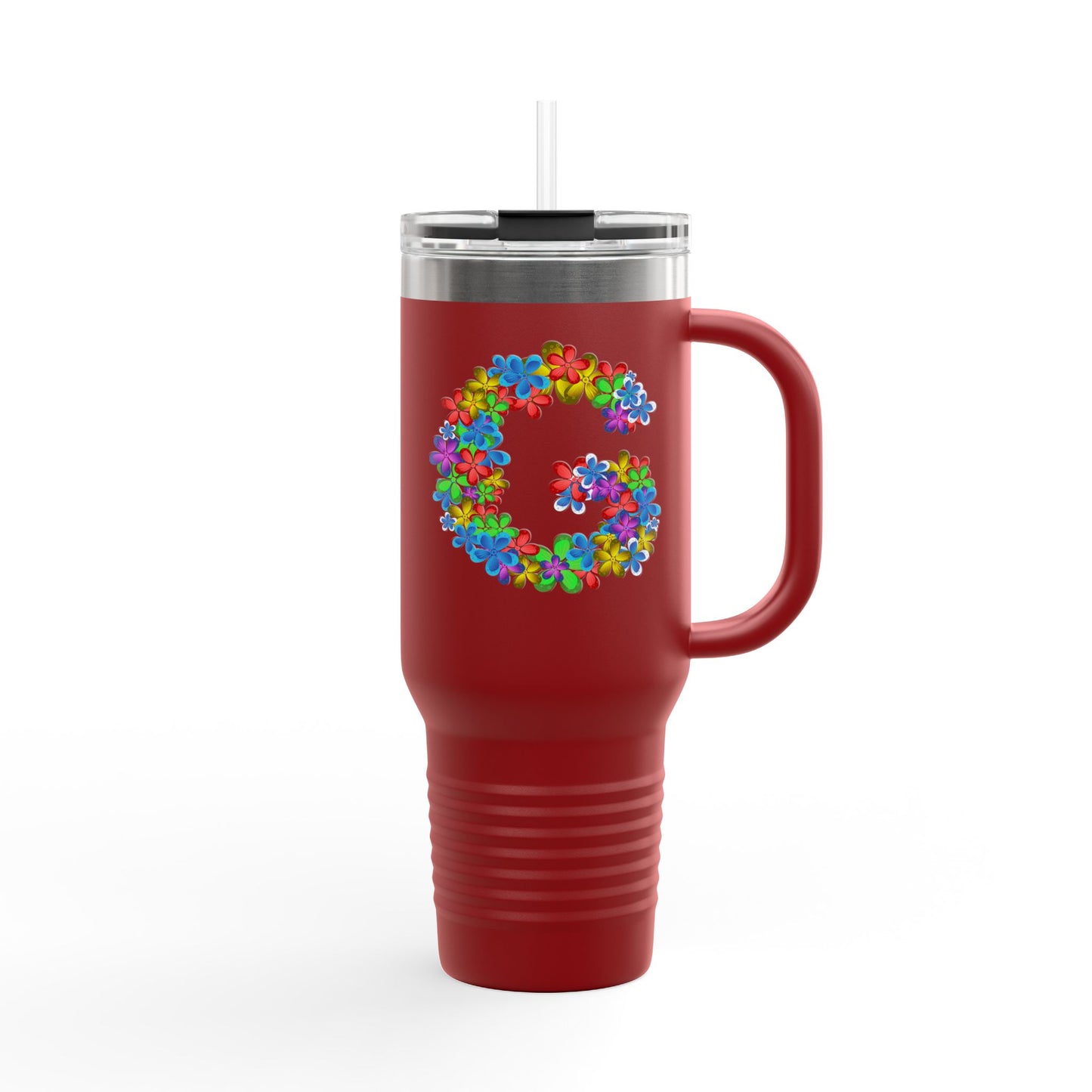 Vibrant Floral Insulated Travel Mug, Perfect for On-the-Go- Letter G
