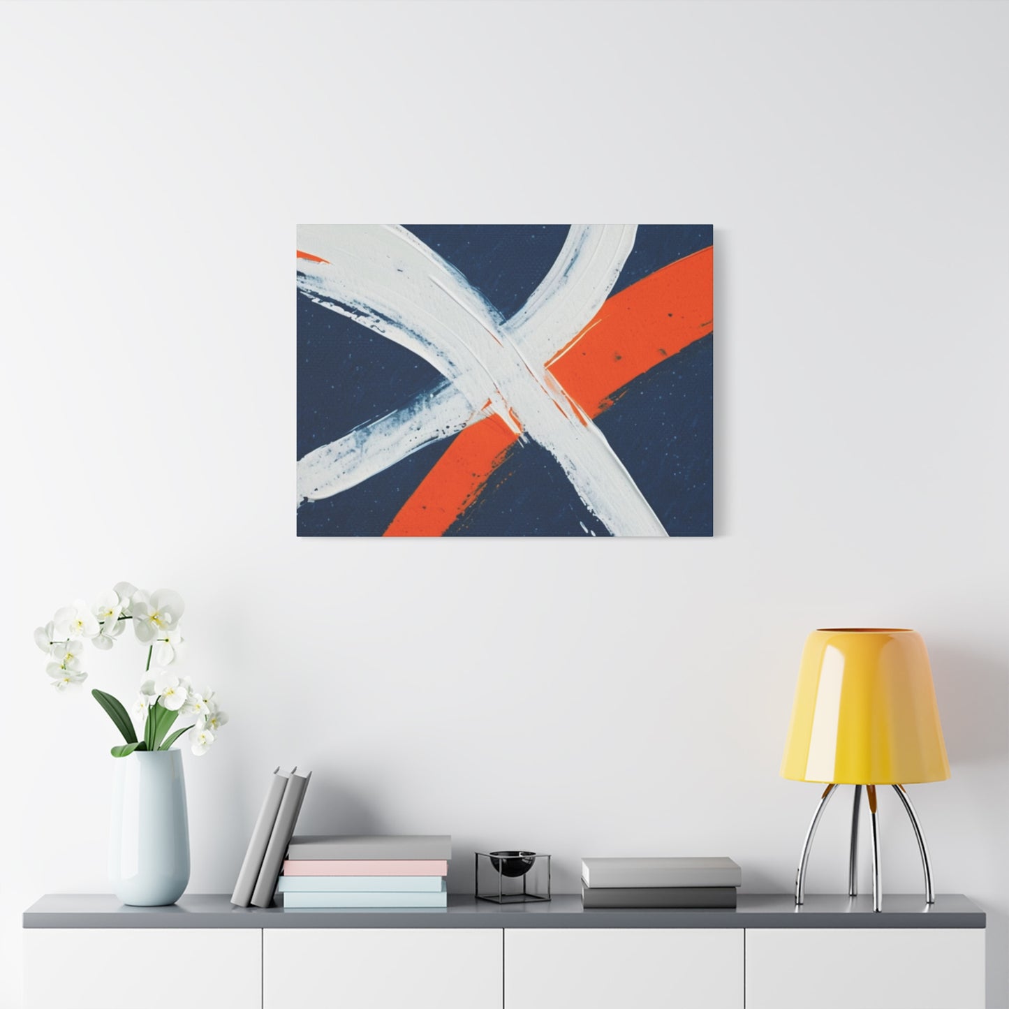 Abstract Navy & Orange Brushstroke Canvas