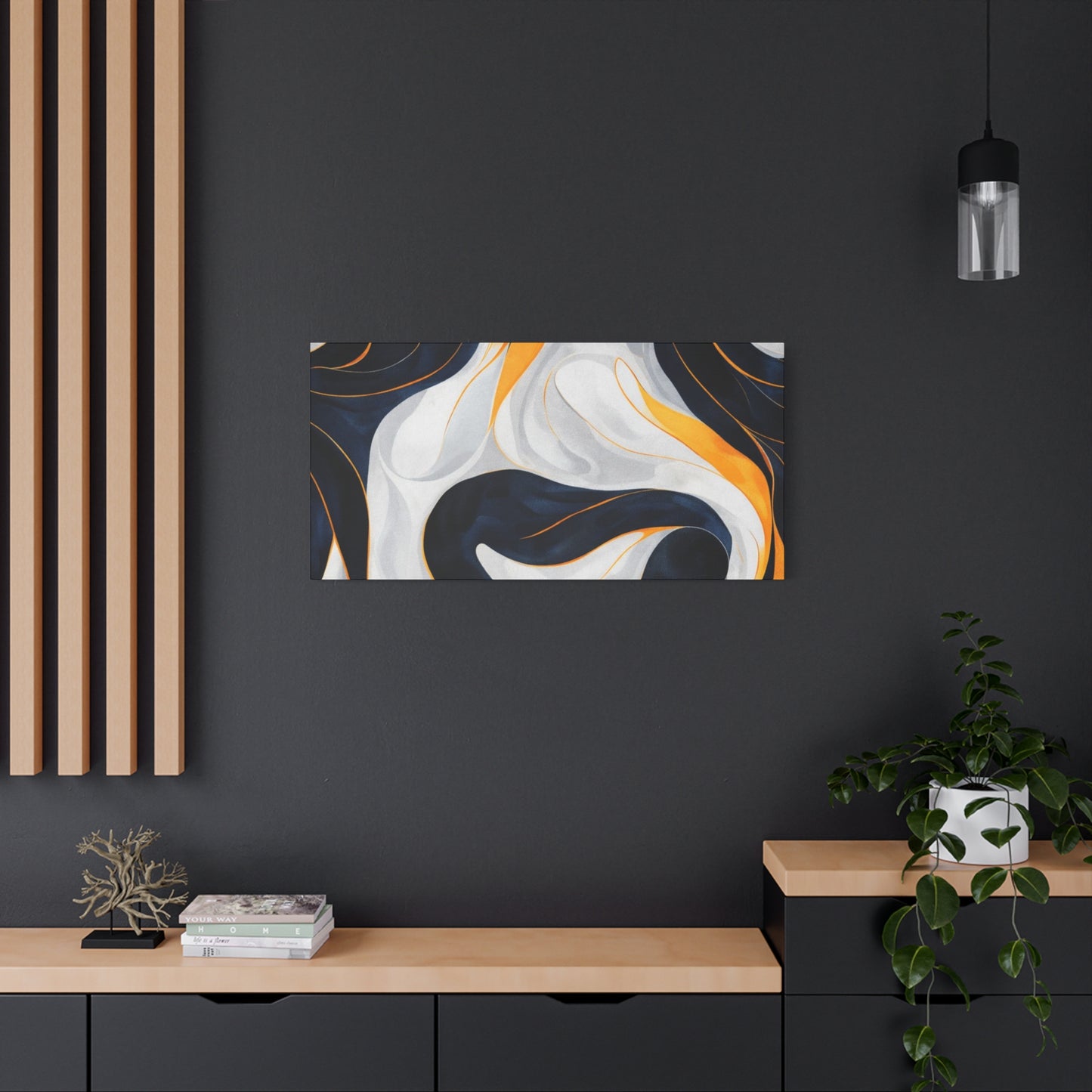 Abstract Navy & Gold Swirl Matte Canvas Wall Art