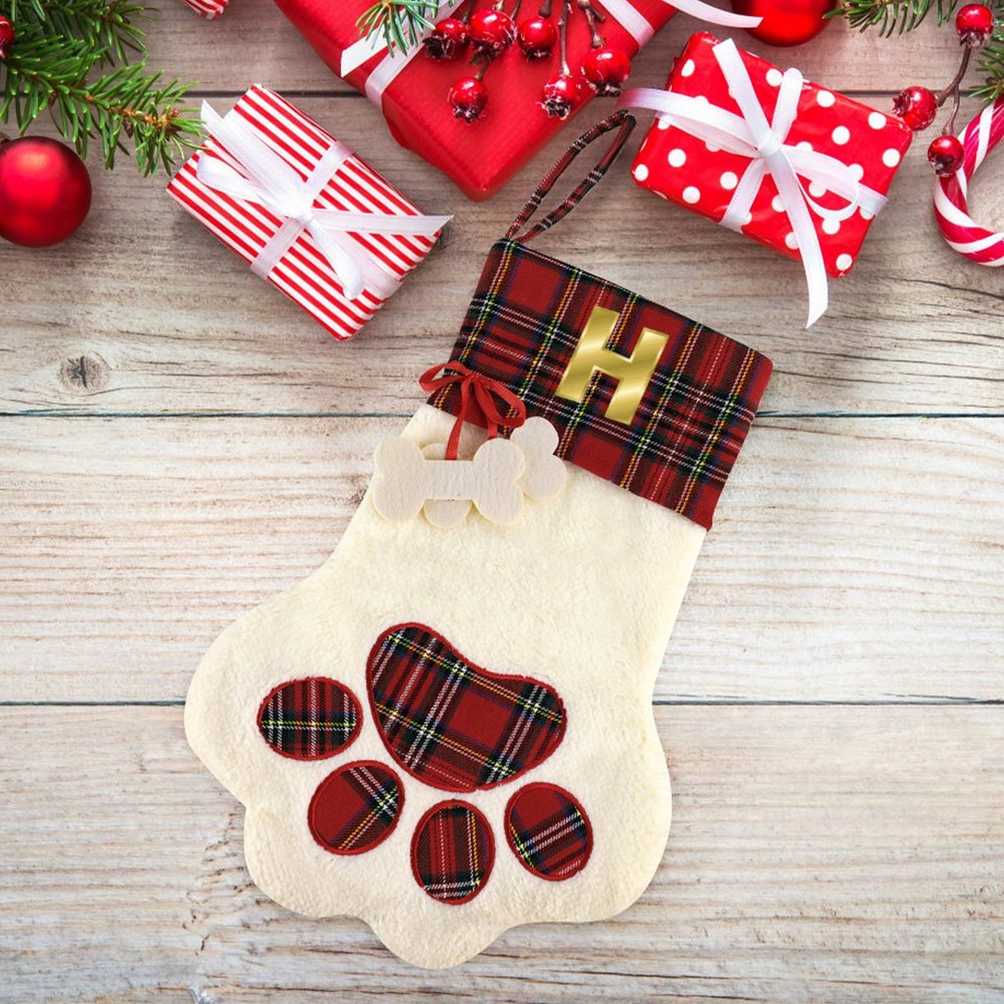 Pet Cat Dog Claw Christmas Stocking - Letter H