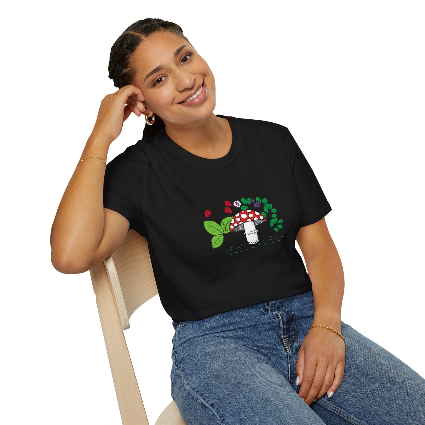 Whimsical Mushroom T-Shirt for Nature Lovers, Casual Tees, Gift for Gardeners, Unisex Softstyle Shirt, Eco-Friendly Apparel