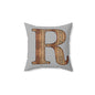 Wooden Monogram 'R' Decorative Throw Pillow - Rustic Farmhouse Accent