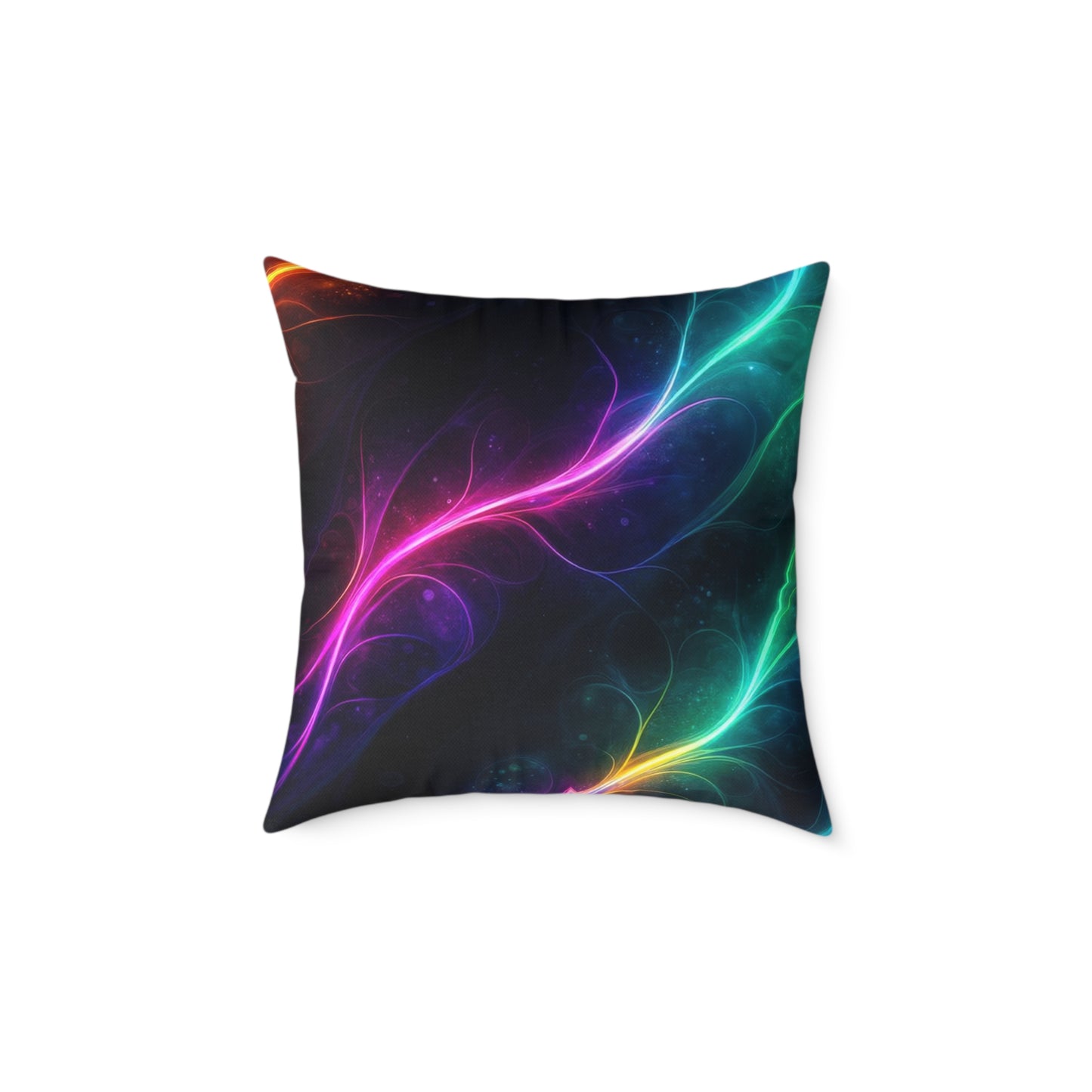 Neon Aurora Abstract Square Pillow — Vibrant Cosmic Decorative Throw Pillow