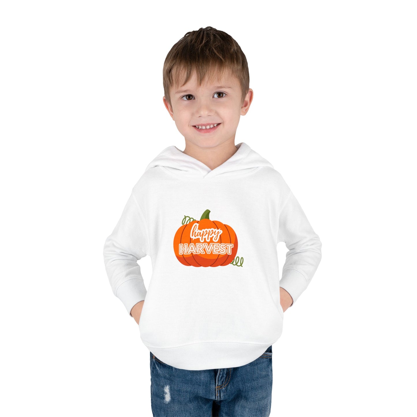 Toddler Happy Harvest Pullover Hoodie, Fall Kids Sweatshirt, Pumpkin Hoodie, Thanksgiving Gift, Cozy Autumn Wear