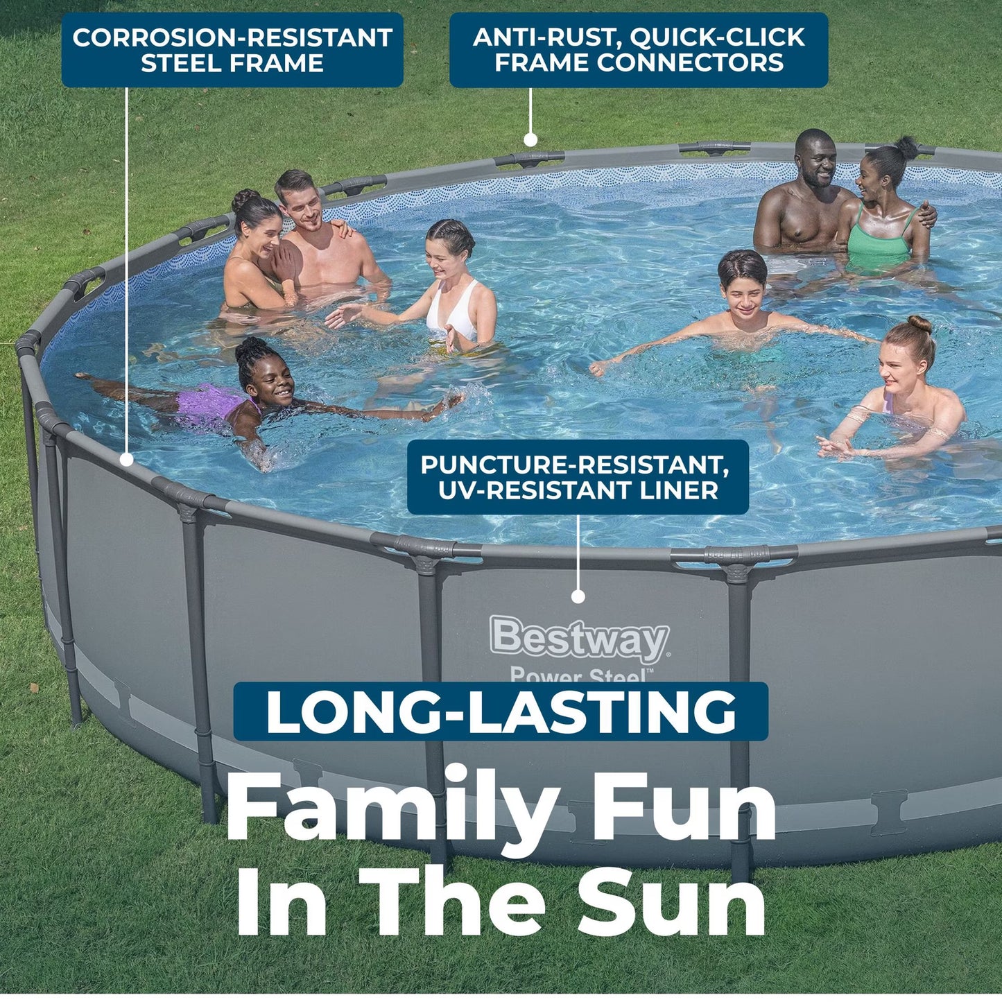 Power Steel 18’ x 48” Round Above Ground Pool Set