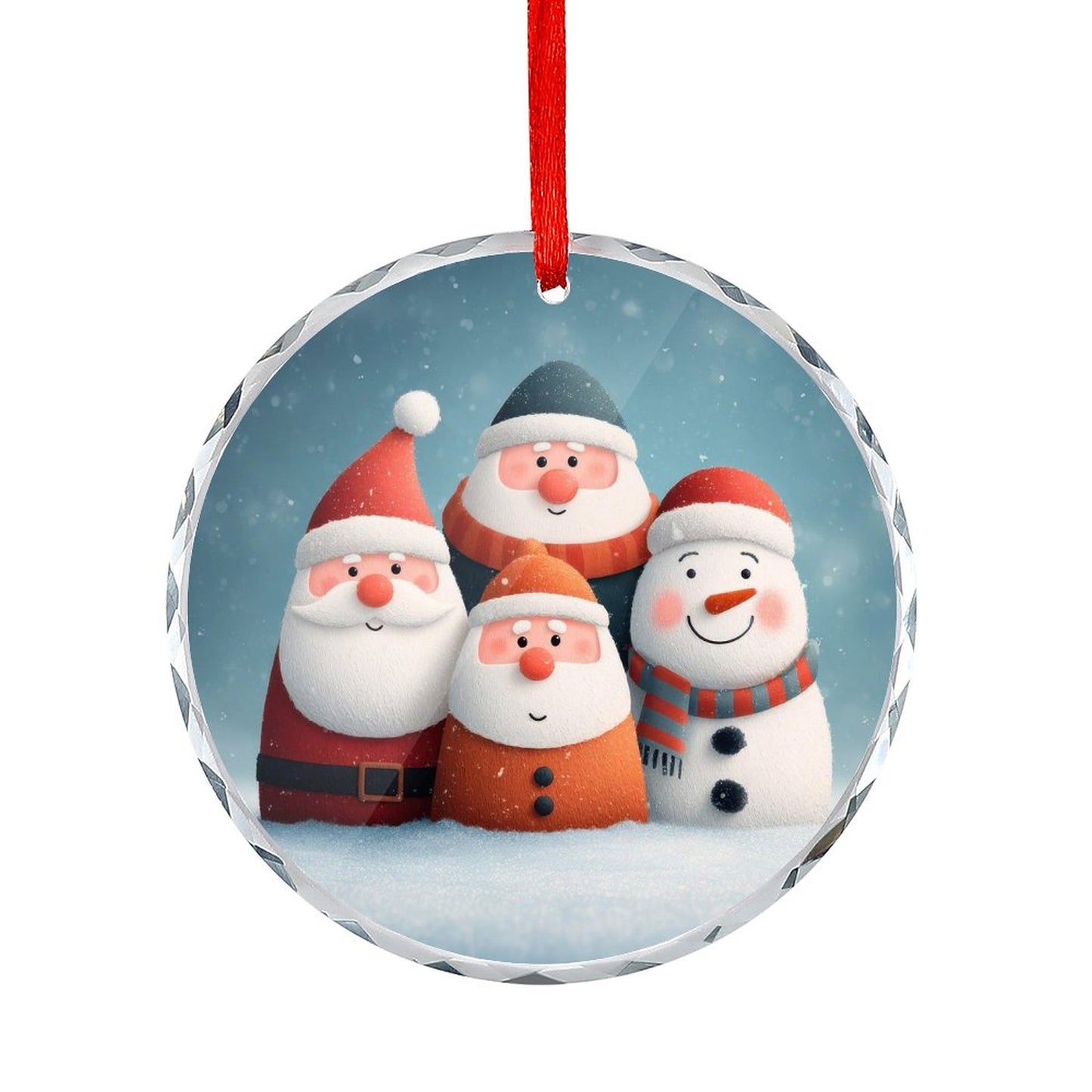 Glass Circular Ornament Pendant - Snowmen