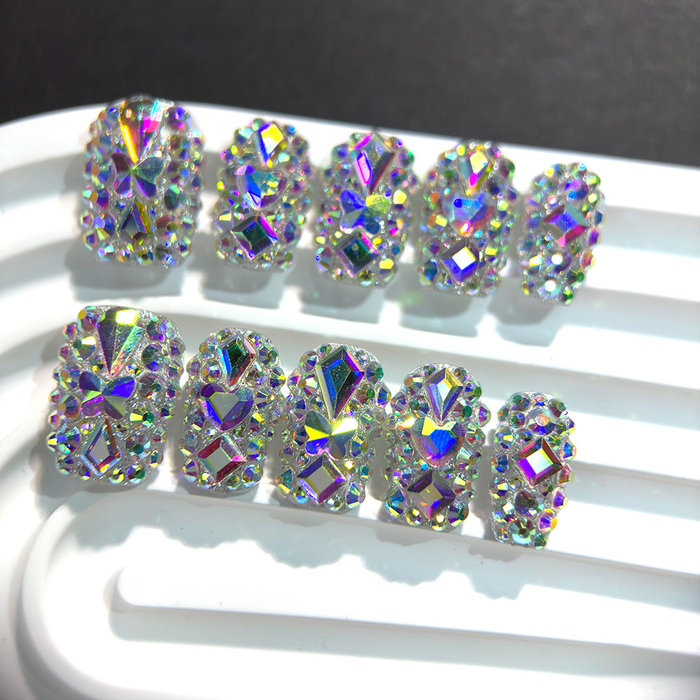 AB Crystal Full Rhinestone Square Press On Nails – Image 6