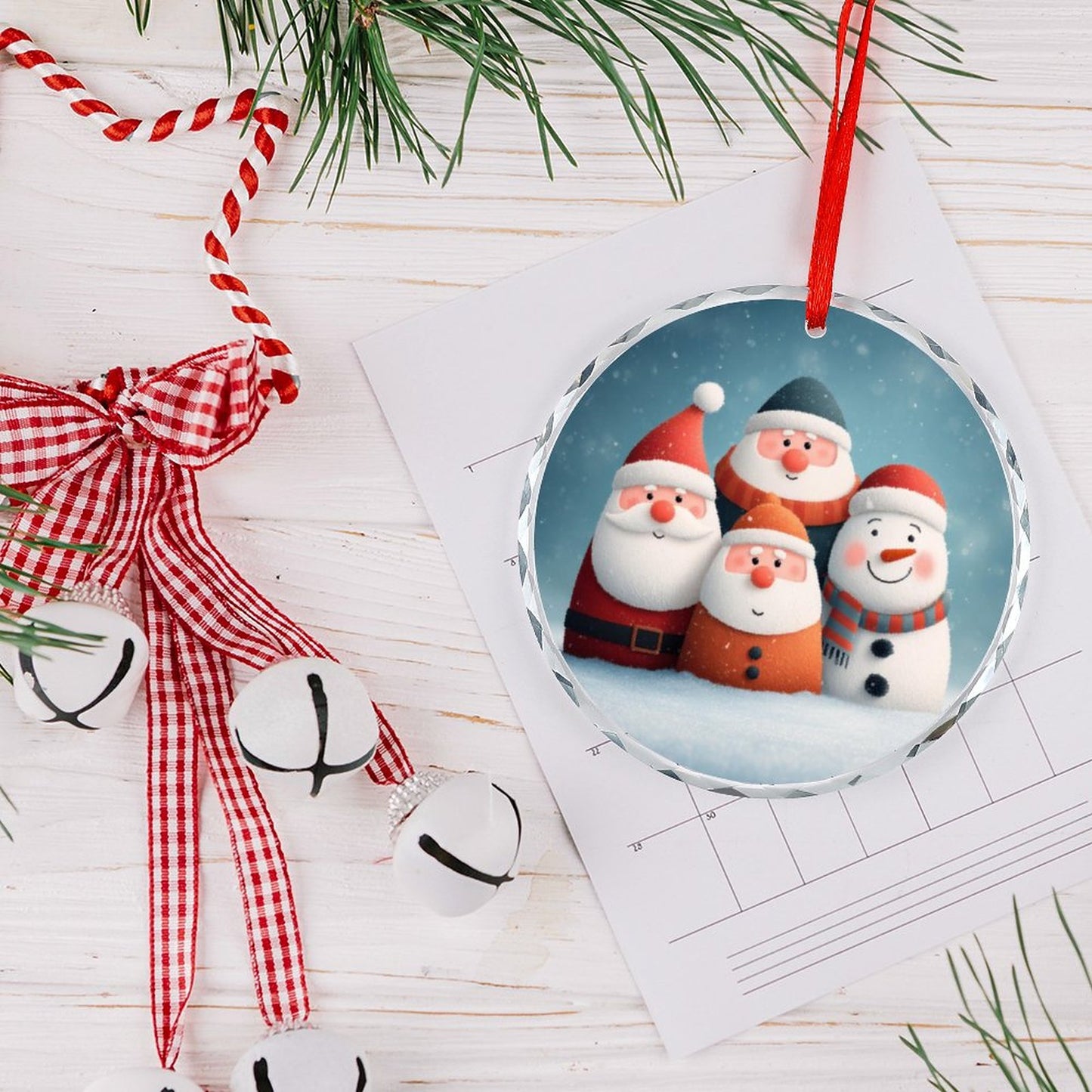 Glass Circular Ornament Pendant - Snowmen