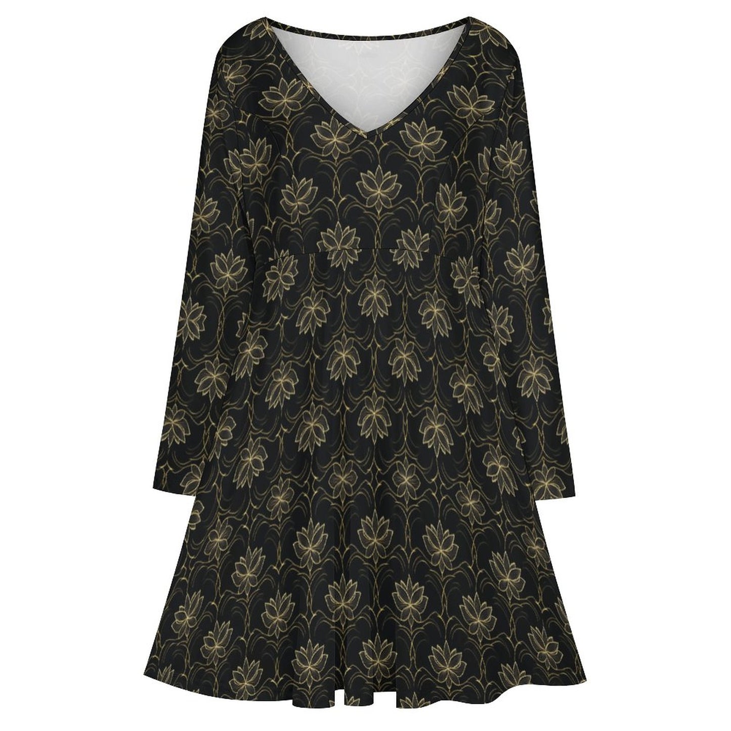 Plus Size V-neck Long Sleeve Dress B829 (All-Over Printing)