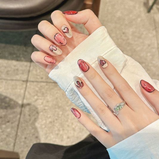 365nails: "Comic Heart" – 3D Hand-Painted Cartoon & Glitter Cat Eye Handmade Almond Nails – Image 2