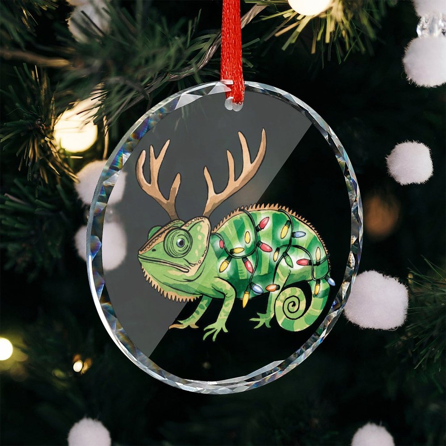 Glass Circular Ornament Pendant Gecko