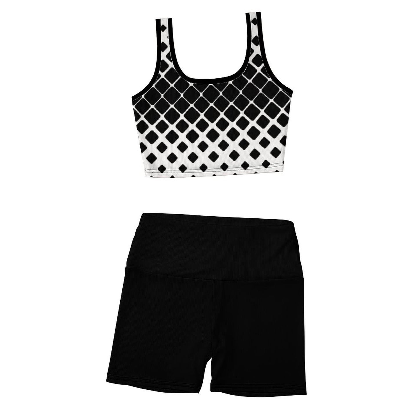 Custom Printed Patterned Ribbed Yoga Sets Black and White