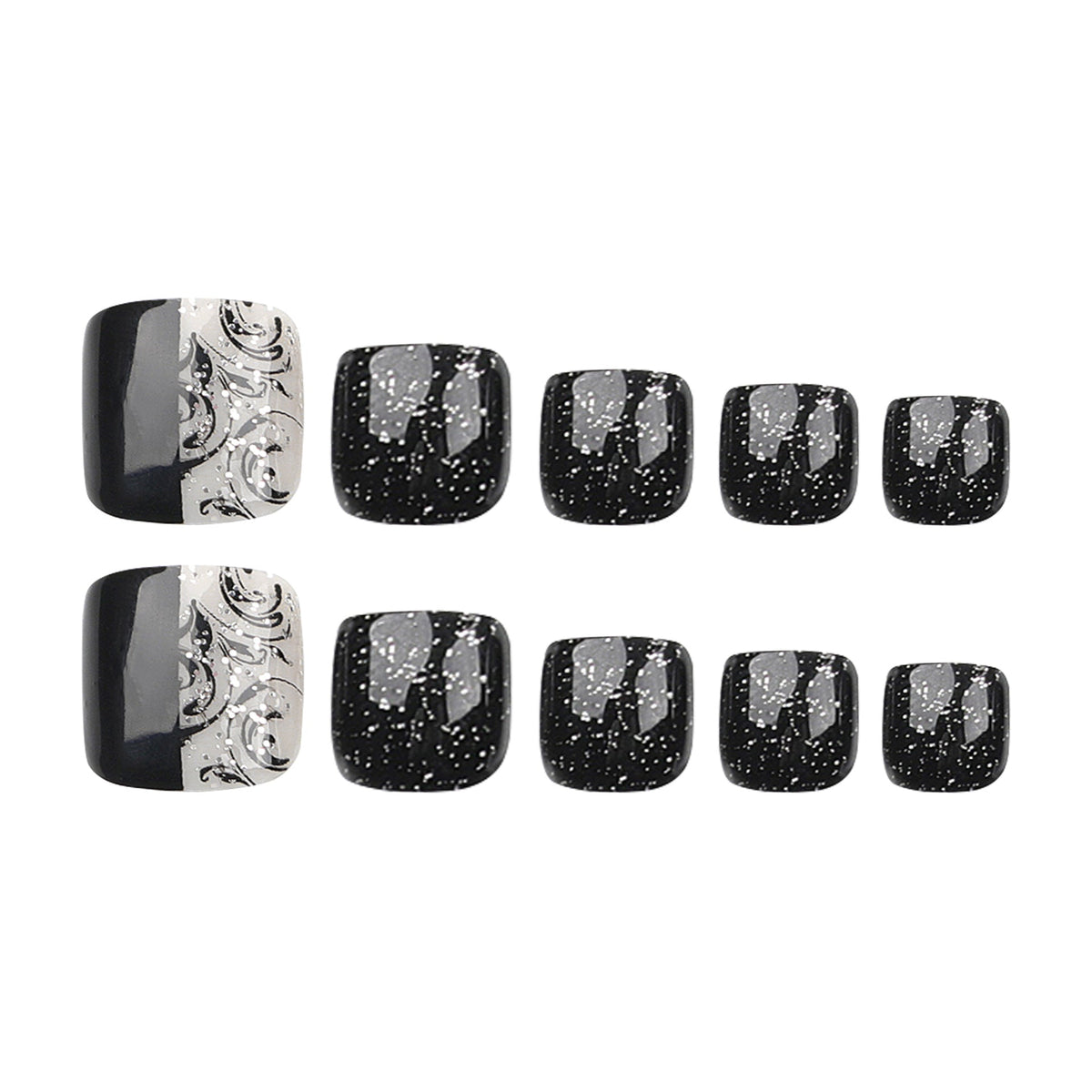 365nails: "Black Silver Glitter Square Toenails" – Split Design Press-on Toenails – Image 5
