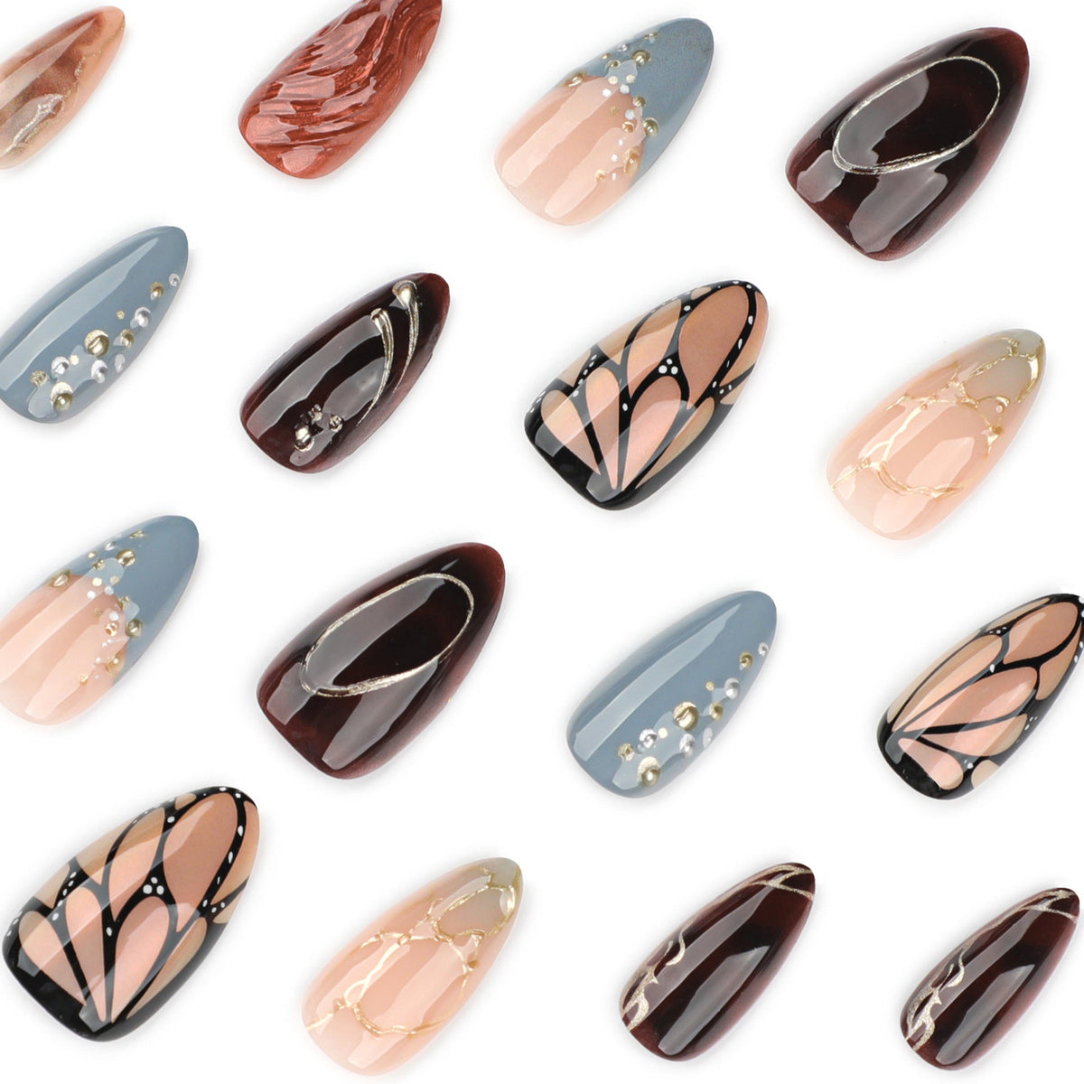Brown Metallic Art Nails with Modern Abstract Details – Image 3