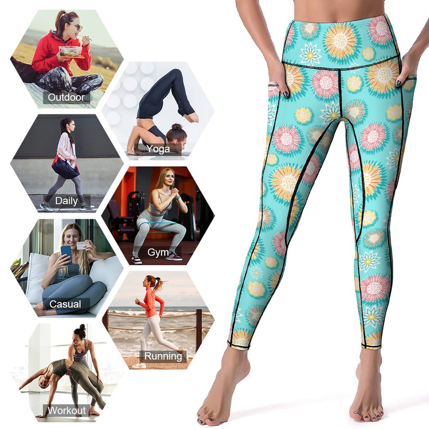 Custom Print Patterned Yoga Pants with 2 Pockets Fun pattern