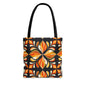 Retro Floral Tote Bag — Orange & Black Boho Pattern