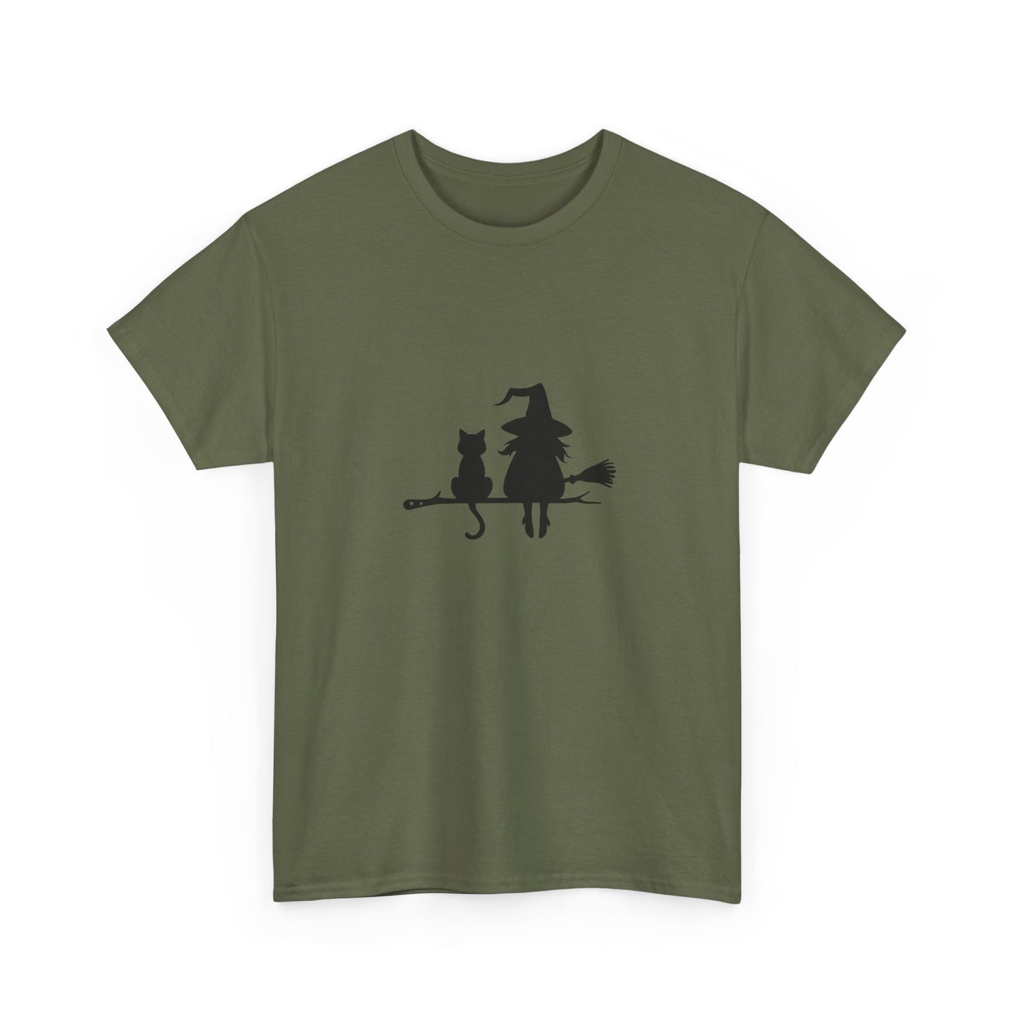Witch and Cat Tee | Spooky Unisex Shirt for Halloween | Cute Witchwear for Cat Lovers | Fall Wardrobe Essential | Gift for Magical Friends