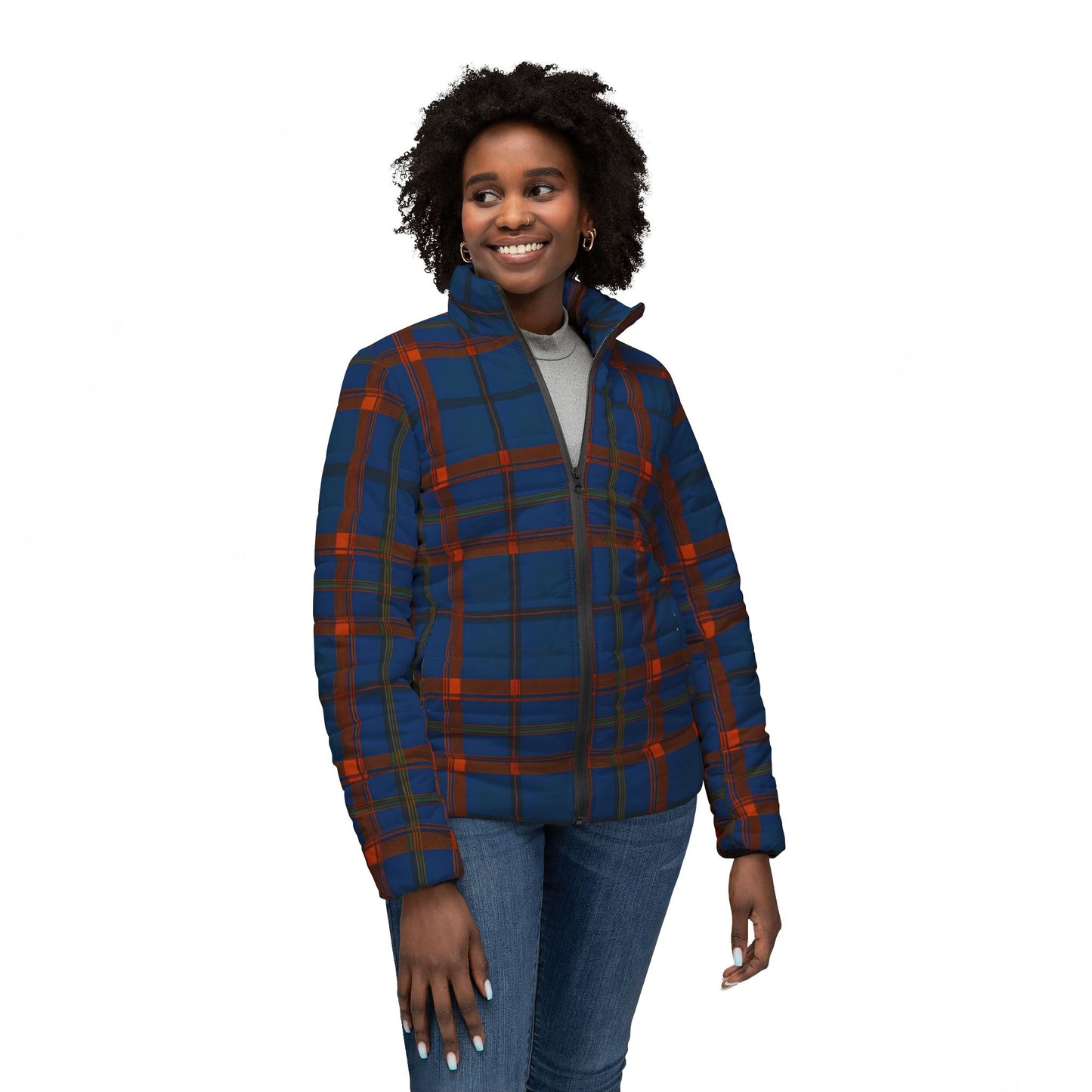 Stylish Women’s Puffer Jacket, Cozy Fall Layering, Trendy Outerwear, Plaid Design, Holiday Gift for Her