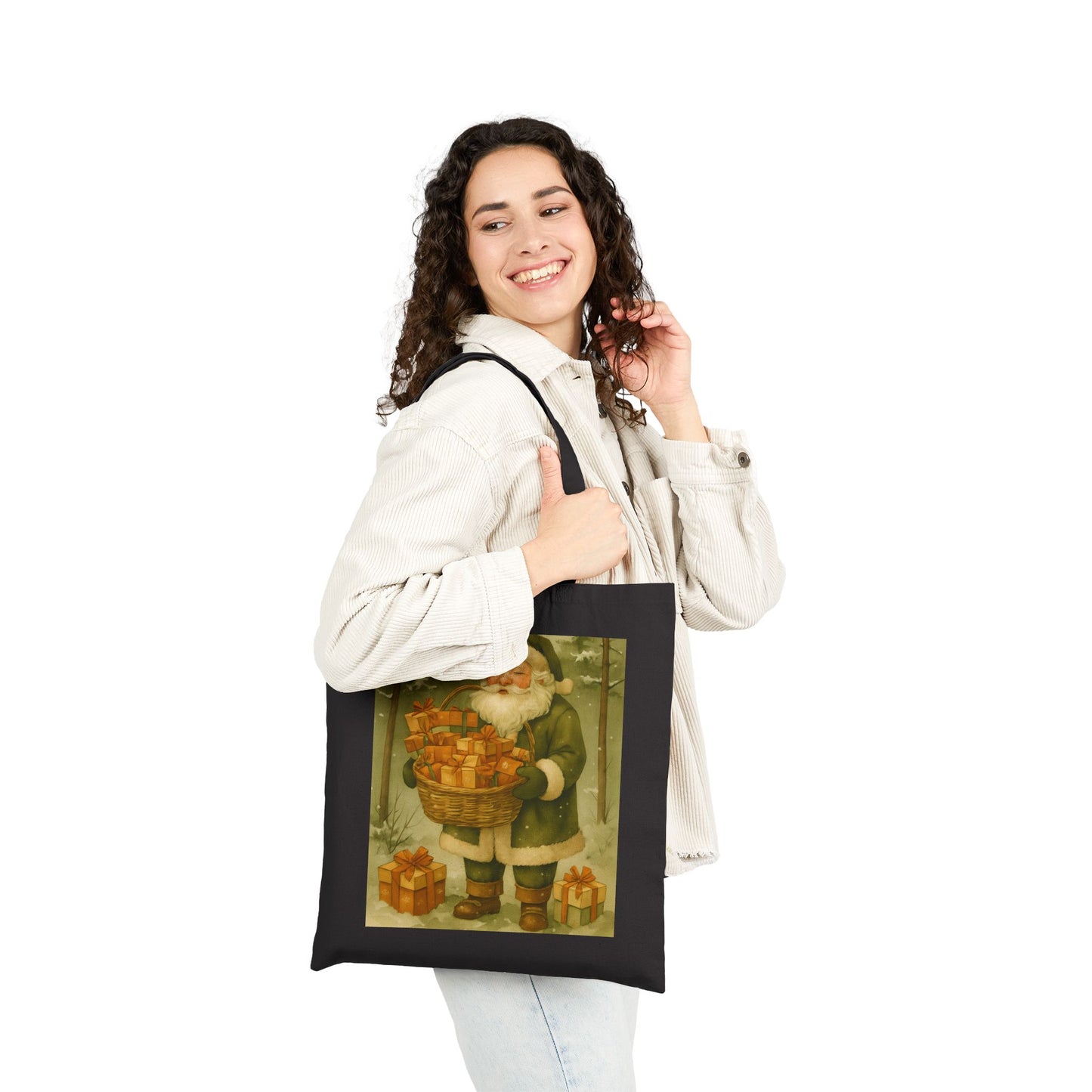 Vintage Santa Cotton Canvas Tote Bag, Holiday Shopping Tote, Eco-Friendly Gift Bag, Festive Christmas Tote, Santa Claus Bag