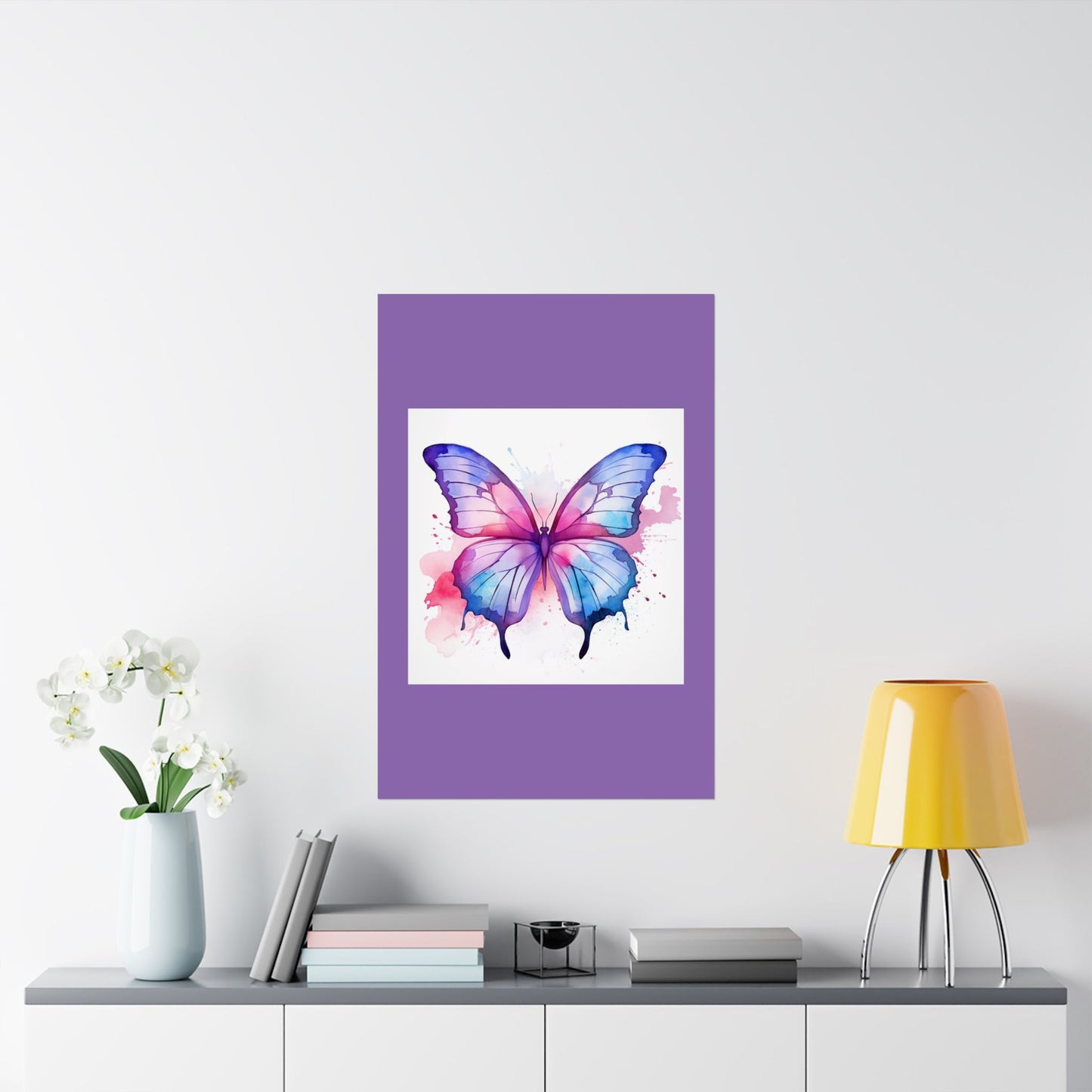 Butterfly Watercolor Matte Poster — Purple Vertical Art Print