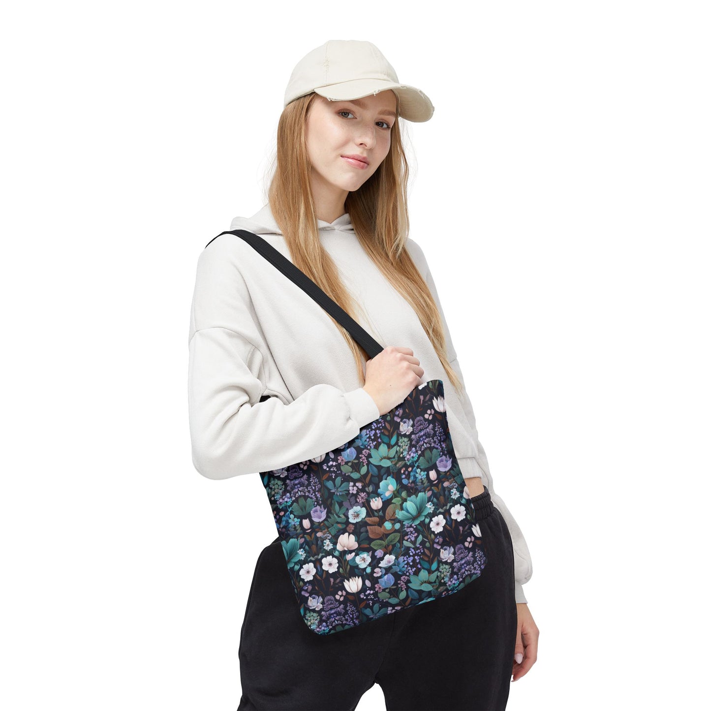 Floral Nightfall Tote Bag — Dark Botanical All-Over Print