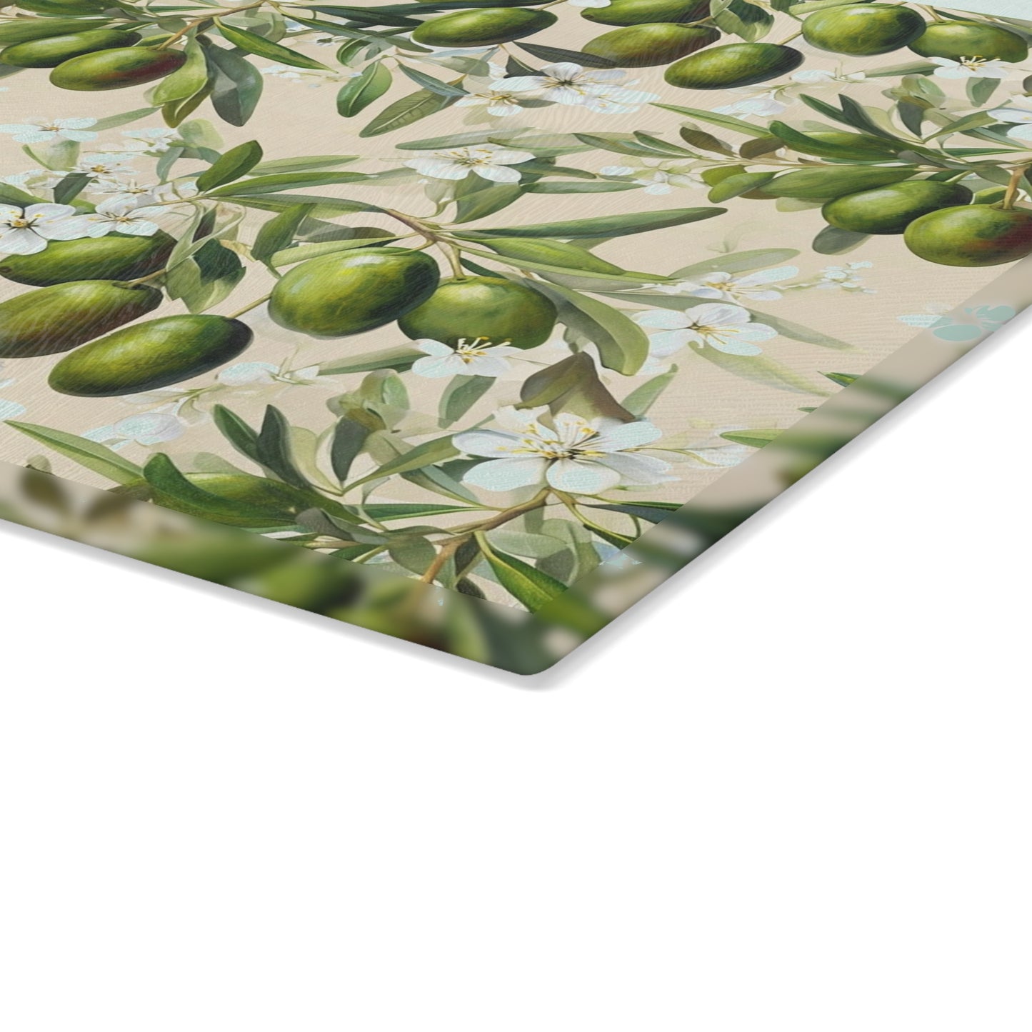 Olive Branch Glass Cutting Board — Mediterranean Kitchen Decor