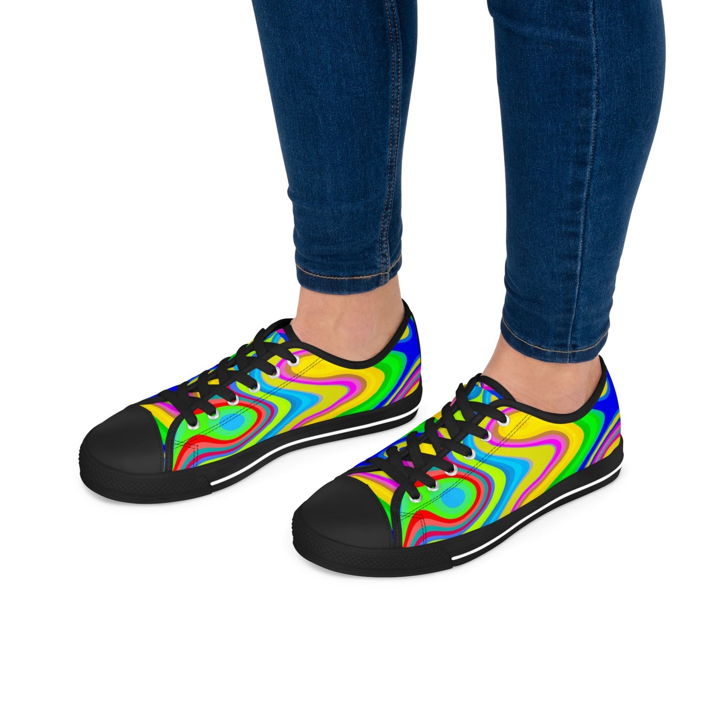 Low Top Sneakers — Vibrant Psychedelic Swirl Women's Canvas Shoes