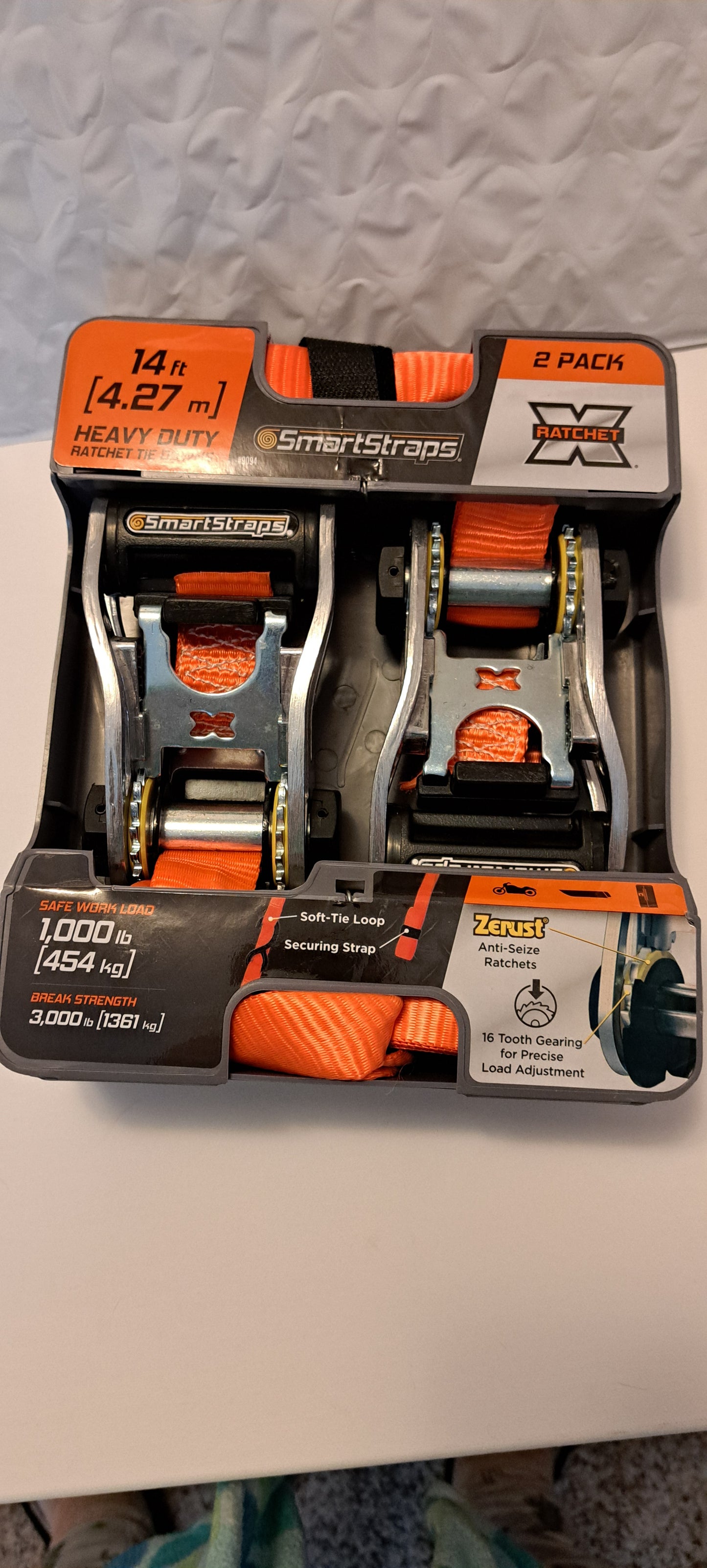 NEW - Heavy Duty SmartStraps 2 Pk 1-1/4 " in x 14’ 1000LB Ratchet Straps