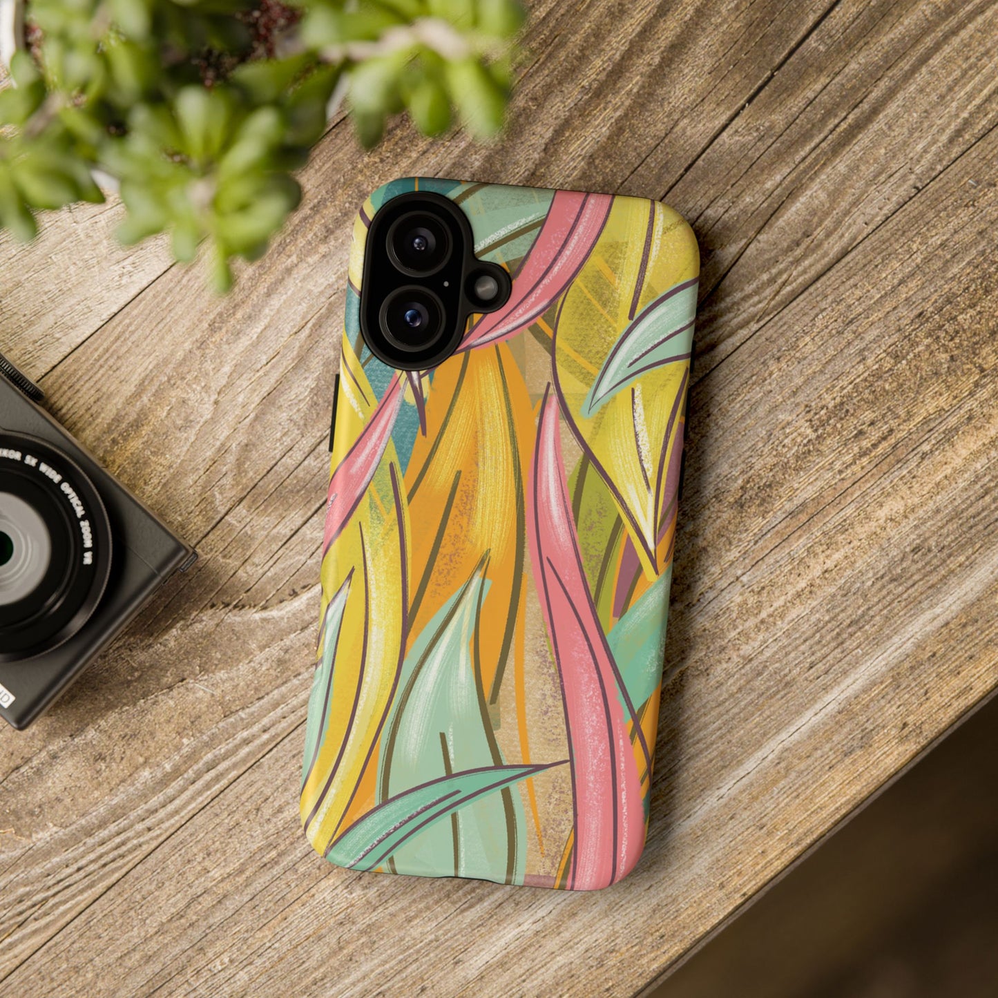 Vibrant Phone Case with Colorful Leaf Design, Tough Cases for Nature Lovers, Eco-Friendly Gift, Summer Vibes, Floral Phone Cover