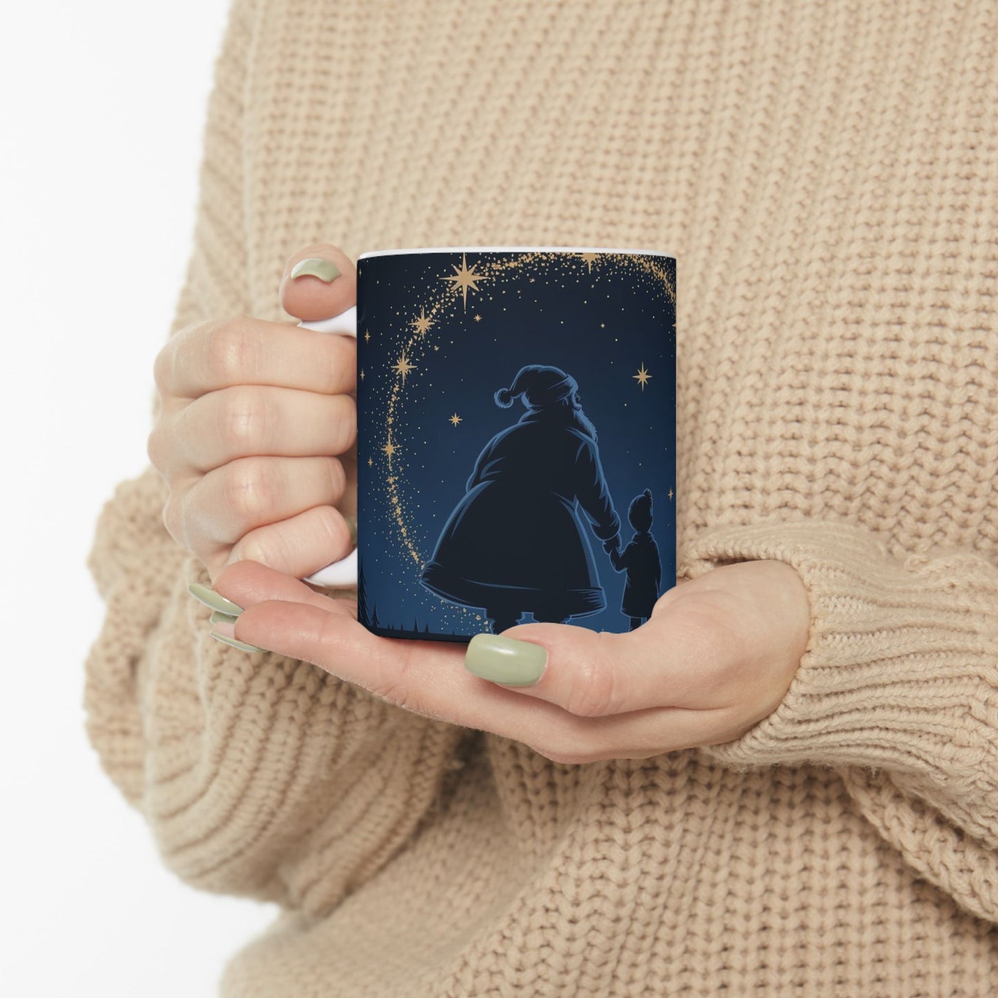 Christmas Starry Night Mug — Silhouette Parents & Child with Shooting Star (11oz/15oz)