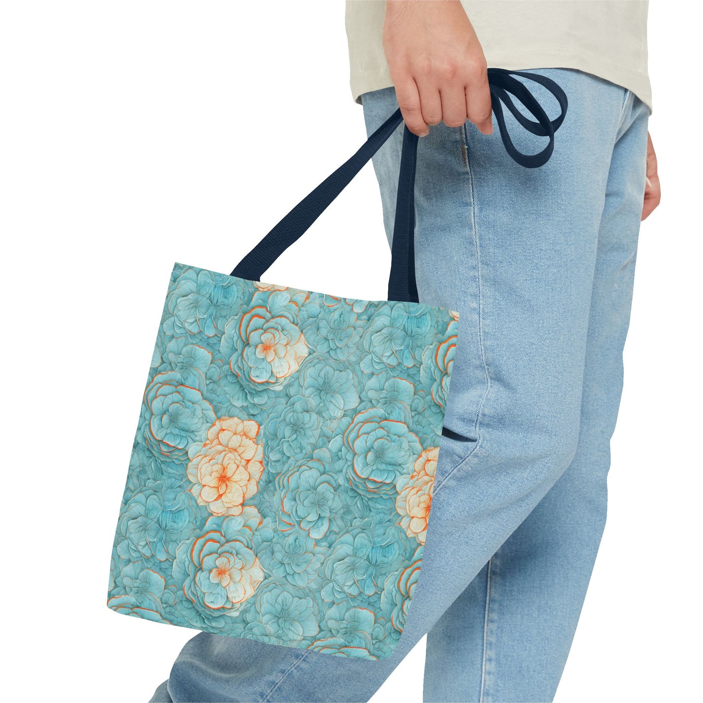 Floral Watercolor Tote Bag — Teal Succulent Pattern