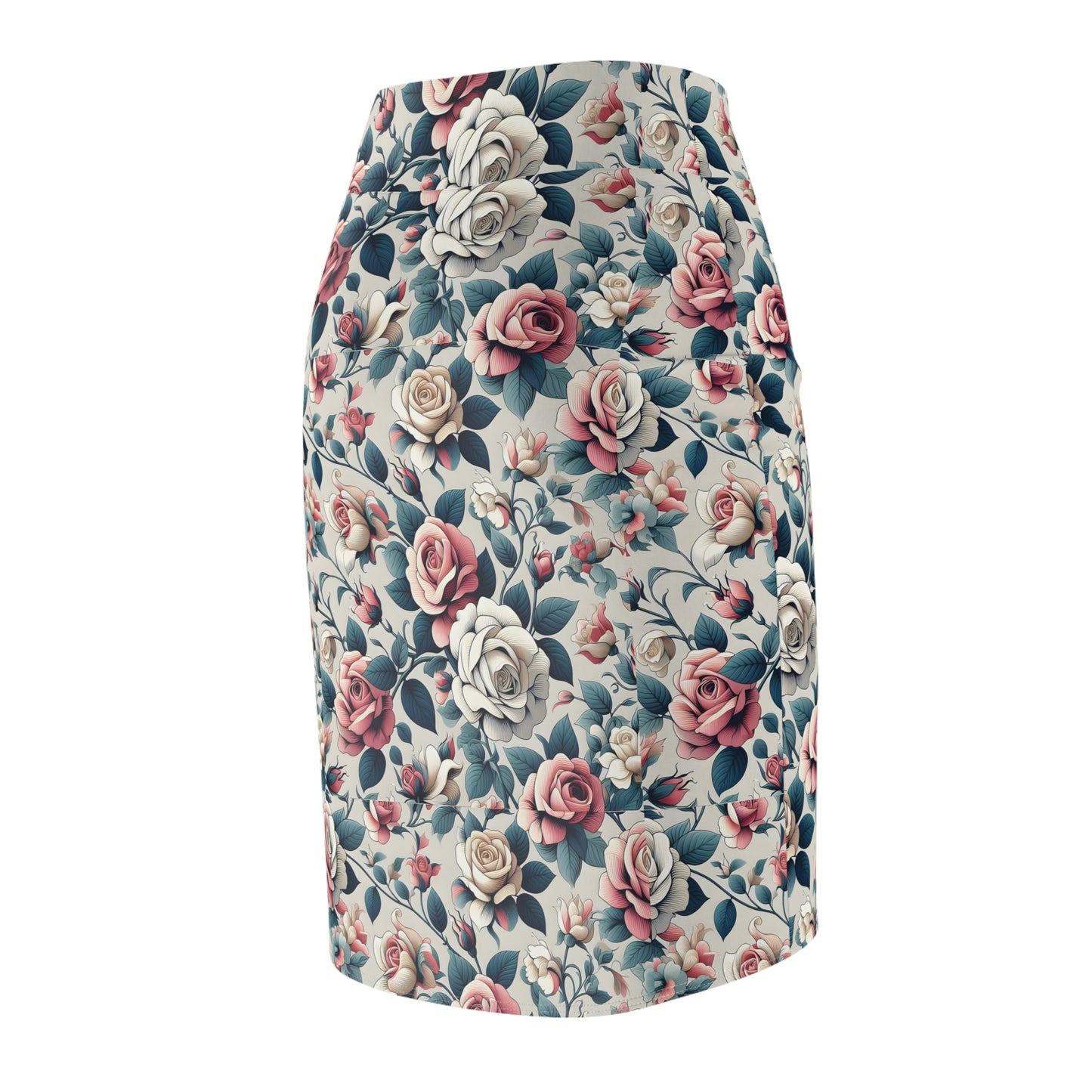 Floral Vintage Rose Pencil Skirt — Pastel All-Over Print