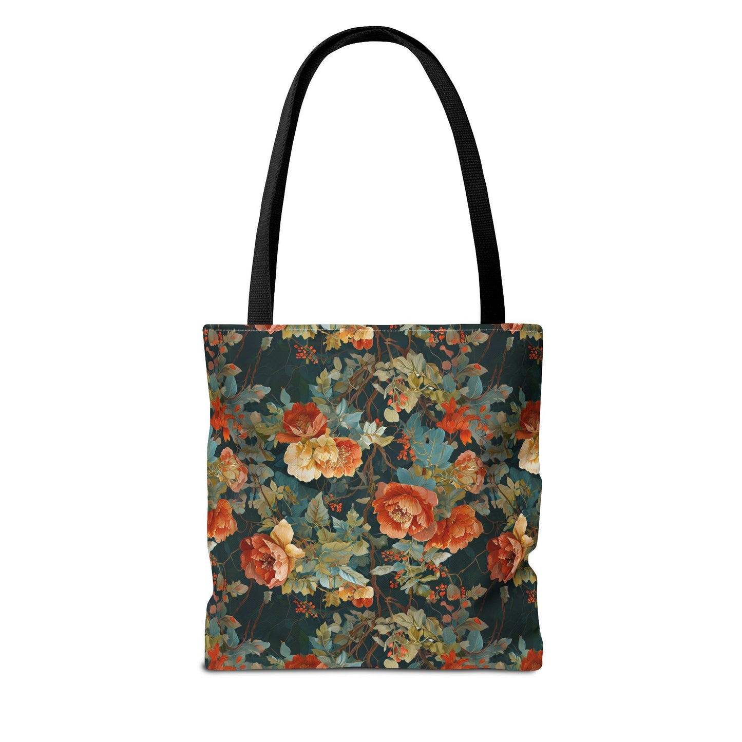 Vintage Rose Floral Tote Bag – Dark Botanical All-Over Print