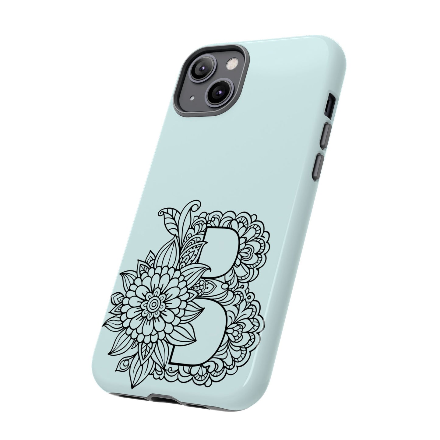 Personalized Tough Phone Case- Letter B, Floral Monogram Cell Phone Cover, Custom Protective Case, Unique Gift, Birthday, Graduation